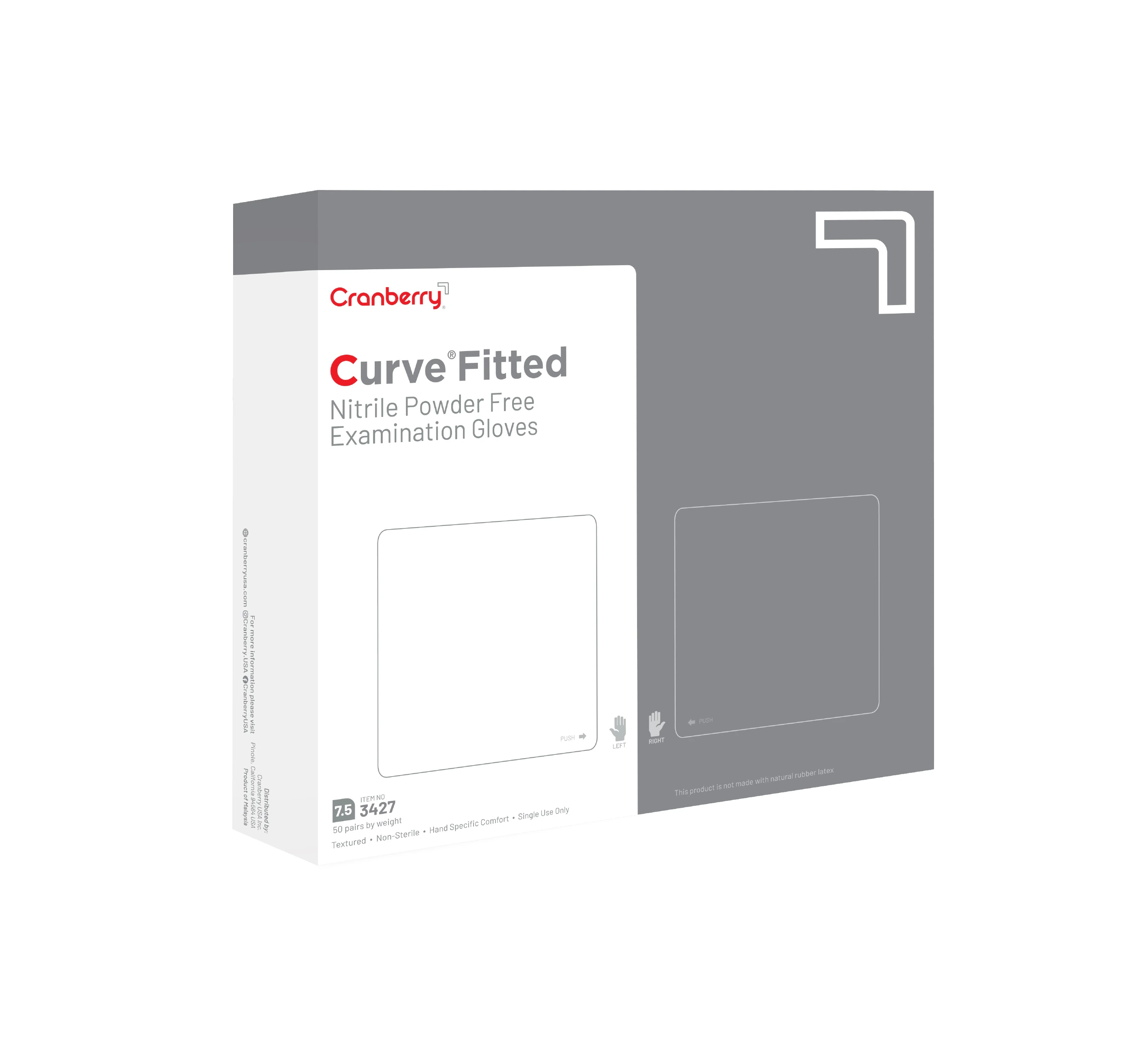 Cranberry Curve Fitted Nitrile Exam Gloves, Powder Free, Non-Sterile, White, Size 7.5, 100/Box, CR3427 thumbnail 4