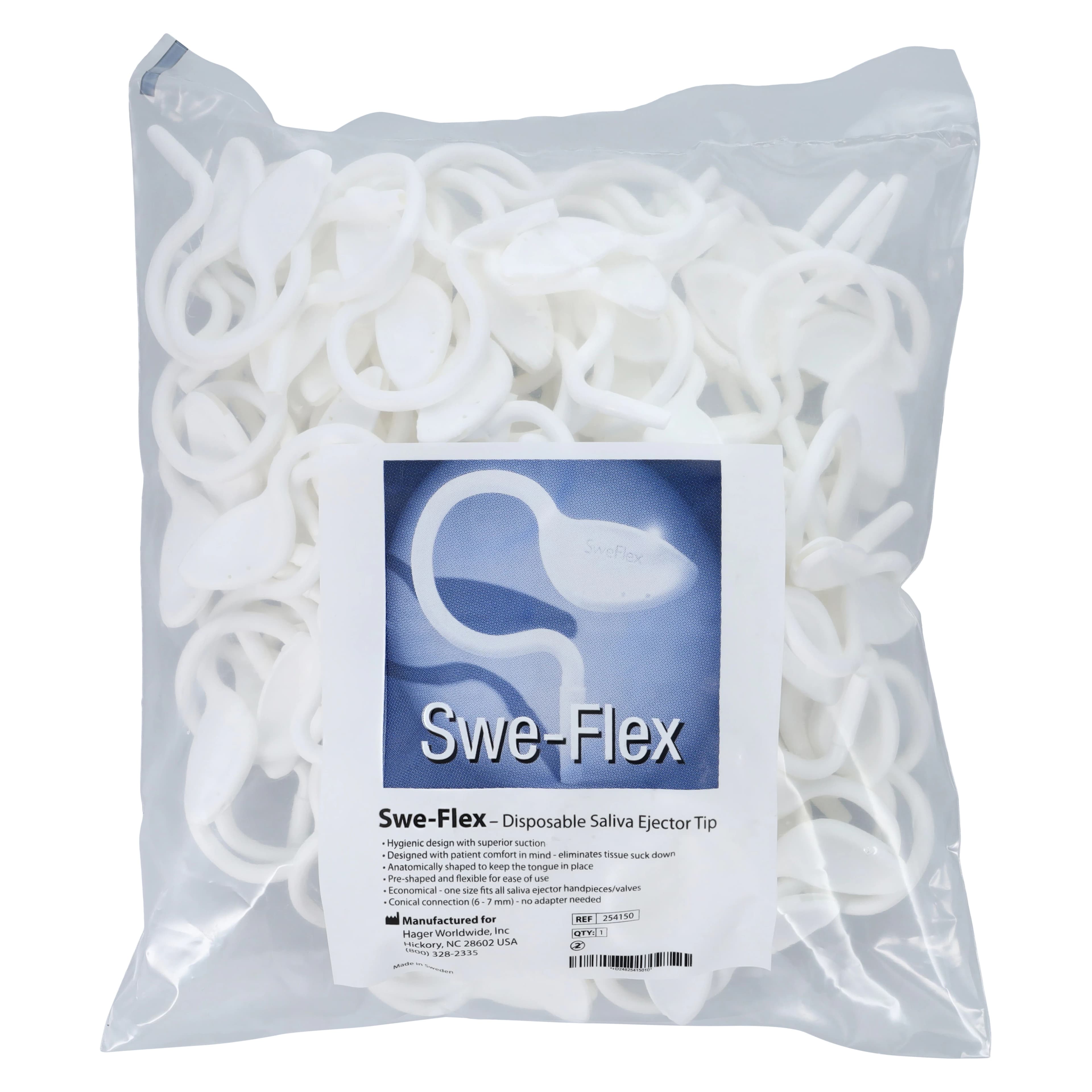 SweFlex Disposable Saliva Ejector Tips, Plastic, White, Anatomical Design, 100/Pk, 254150 - SweFlex Disposable Aspirator Saliva Ejector Tips, Plastic, White, 100/Pk, 254150 - Image 1