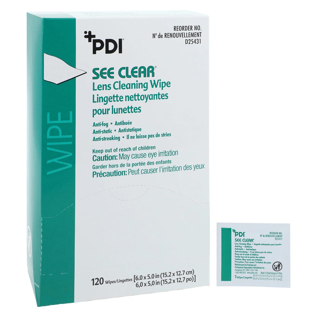 See Clear Lens Cleaning Wipes, Pre-Moistened, Anti-Fog & Anti-Static, 5" x 6", 120/Box, D25431 - See Clear Lens Cleaning Wipes - Image 1