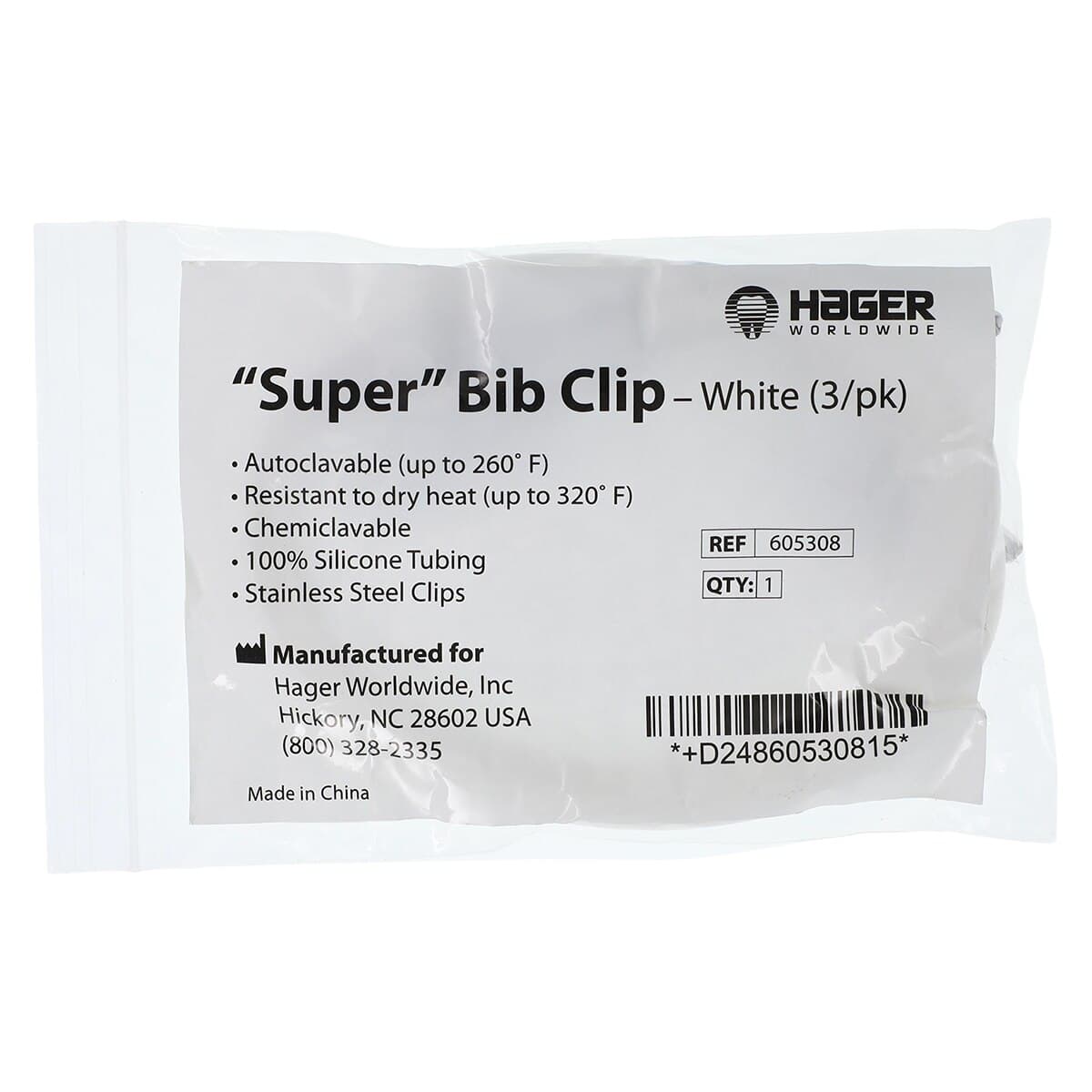 Hager Worldwide Super Bib Clips, White, 14" Length, 3/Pack, 605308 thumbnail 3