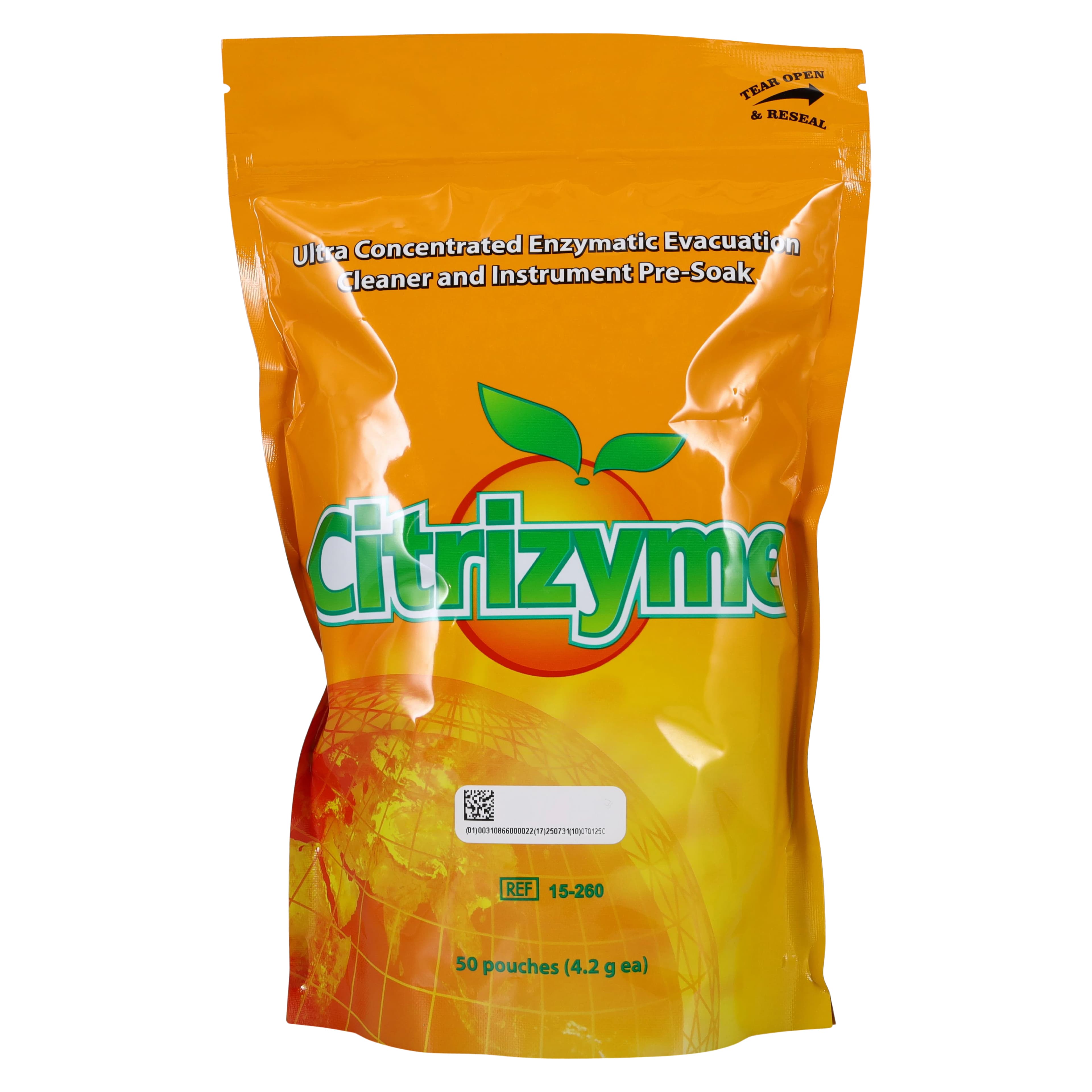 Citrizyme Ultra Concentrated Enzymatic Evacuation System Cleaner, Unit-Dose Powder Packets, Citrus Scent, 4.2 g, 50/Pk, 15-260 - Citrizyme Enzyme Evacuation System Cleaner, Unit-Dose, 50/Pk, 15-260 - Image 1