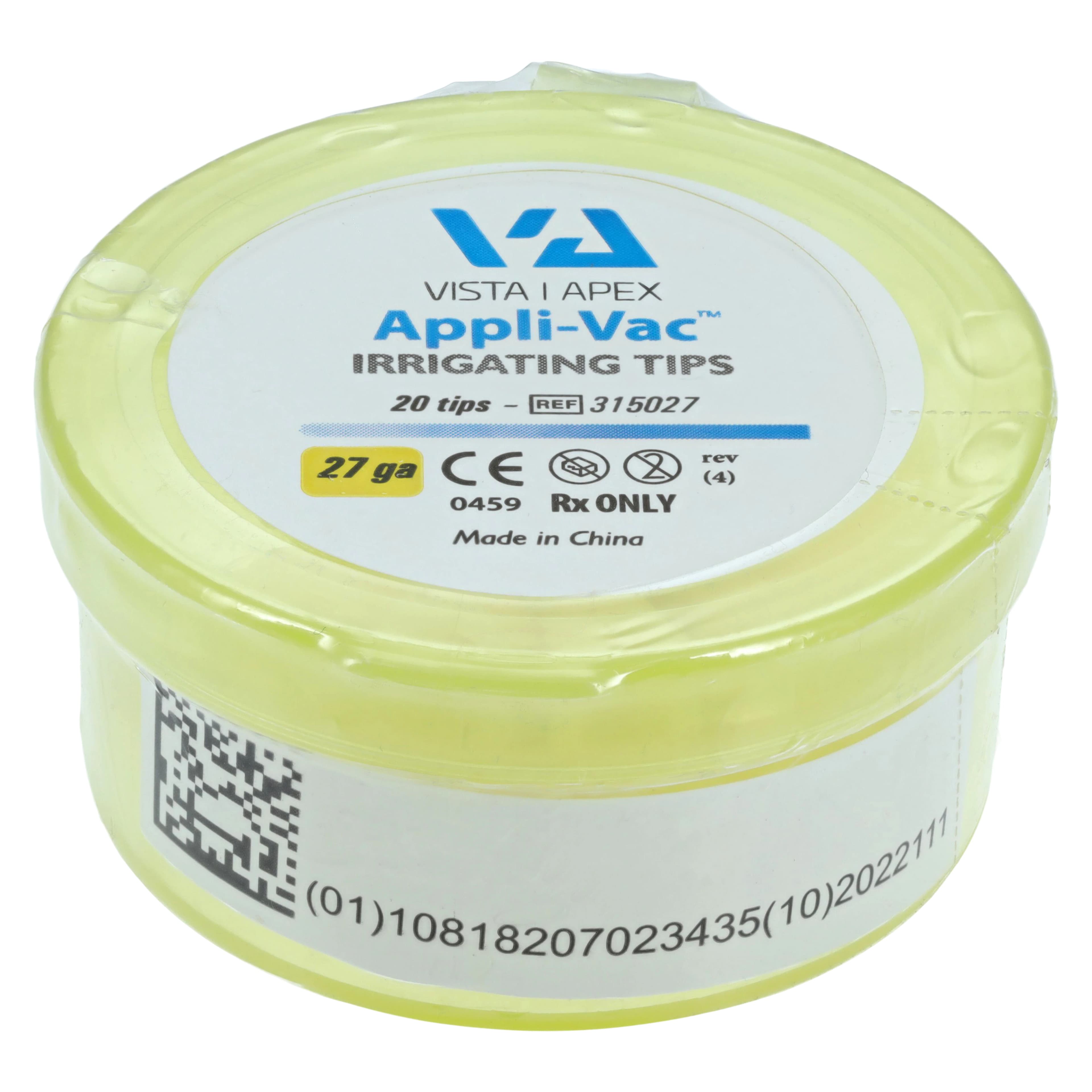 Appli-Vac Bendable Irrigating Needle Tips, 27 Gauge, Yellow, 1", 20/Pk, 315027 - Appli-Vac Bendable Needle Tips 20/Bx Yellow 27ga - Image 1