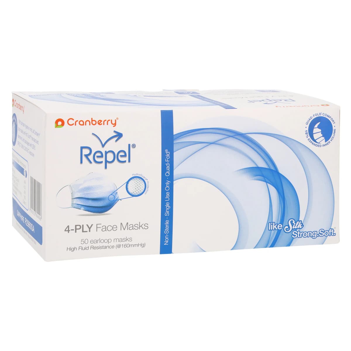 Cranberry Repel 4-Ply Earloop Procedure Face Mask, ASTM Level 3, Sapphire, 50/Box, R2960SA thumbnail 4