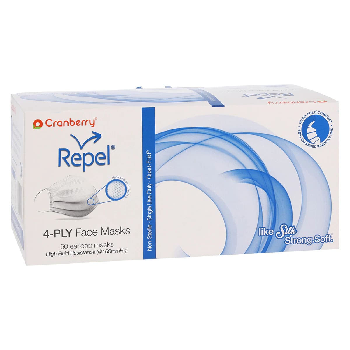 Cranberry Repel 4-Ply Earloop Procedure Face Mask, ASTM Level 3, Pearl Silver, One Size Fits Most, 50/Box, R2960SI thumbnail 4