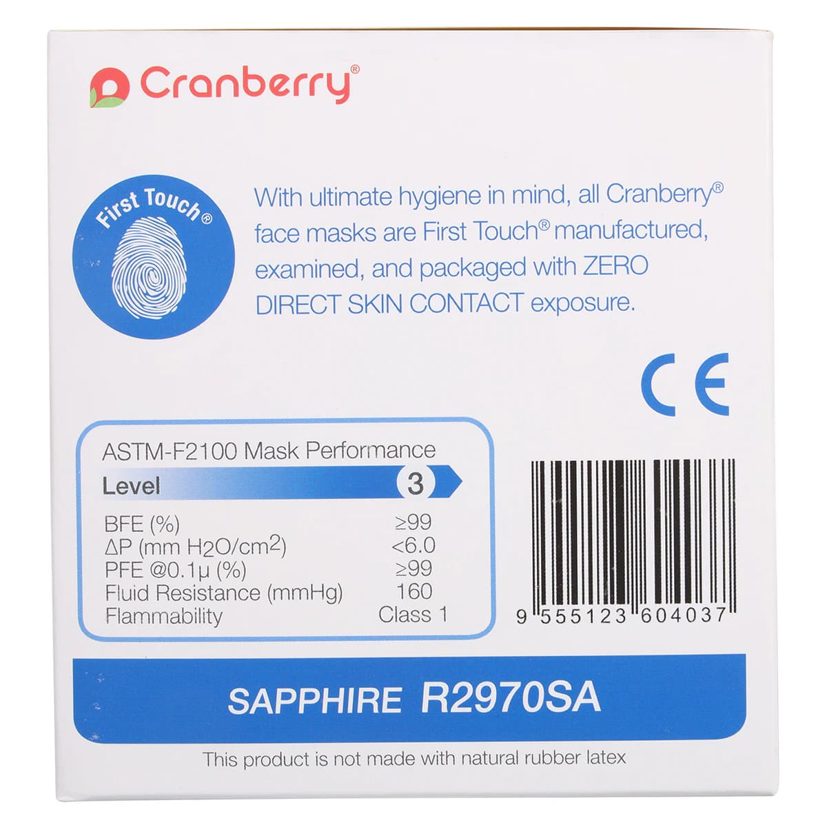 Cranberry Repel Anti-Fog 4-Ply Earloop Face Mask, ASTM Level 3, Sapphire, 50/Box, R2970SA thumbnail 6