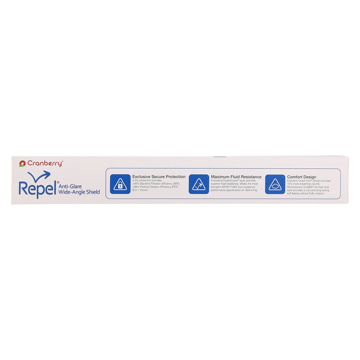 Cranberry Repel 4-Ply Anti-Glare Wide-Angle Earloop Face Mask with Shield, ASTM Level 3, Pearl Silver, 25/Box, R2980SI thumbnail 3