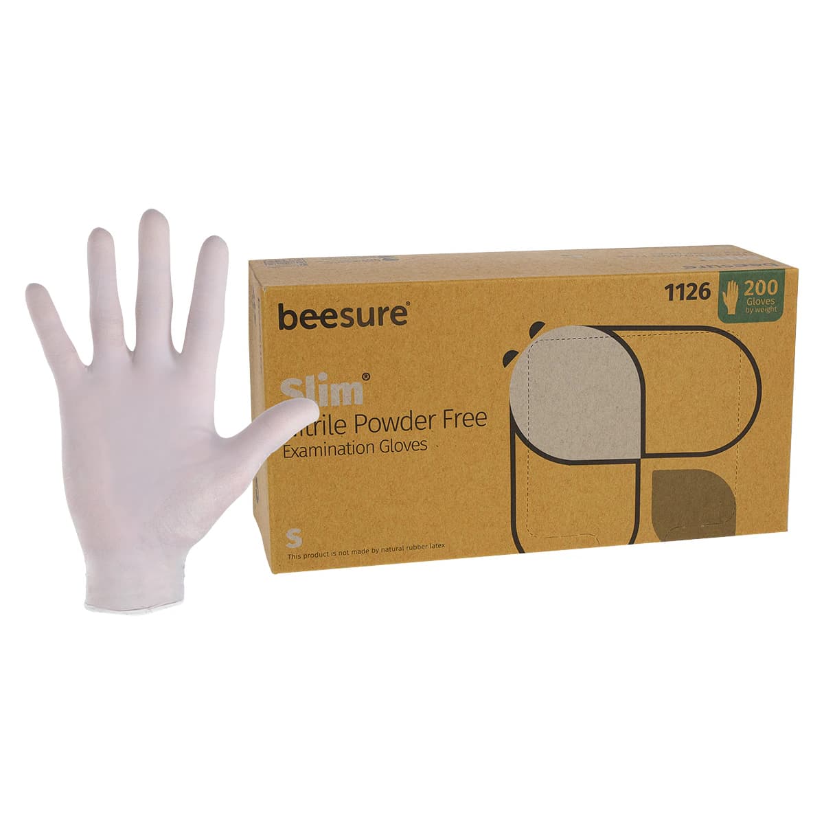 BeeSure Slim Nitrile Exam Gloves, Powder Free, Latex Free, Non-Sterile, Small, Soft White, 200/Box, BE1126 thumbnail 3