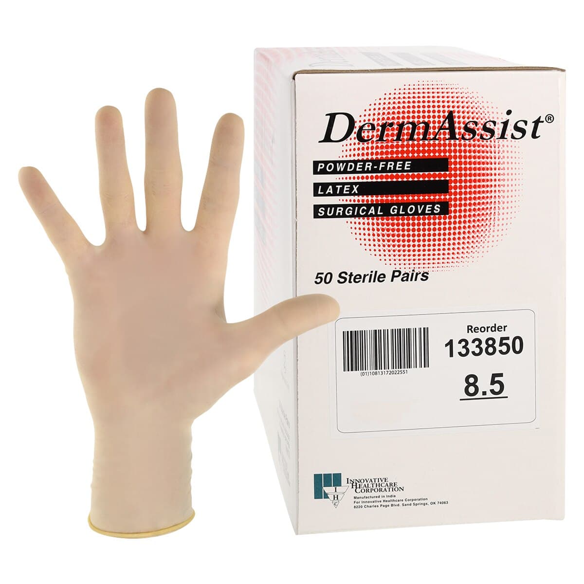 DermAssist Surgical Powder-Free Latex Gloves, Size 8.5, Natural, 50/Box, 133850 thumbnail 2