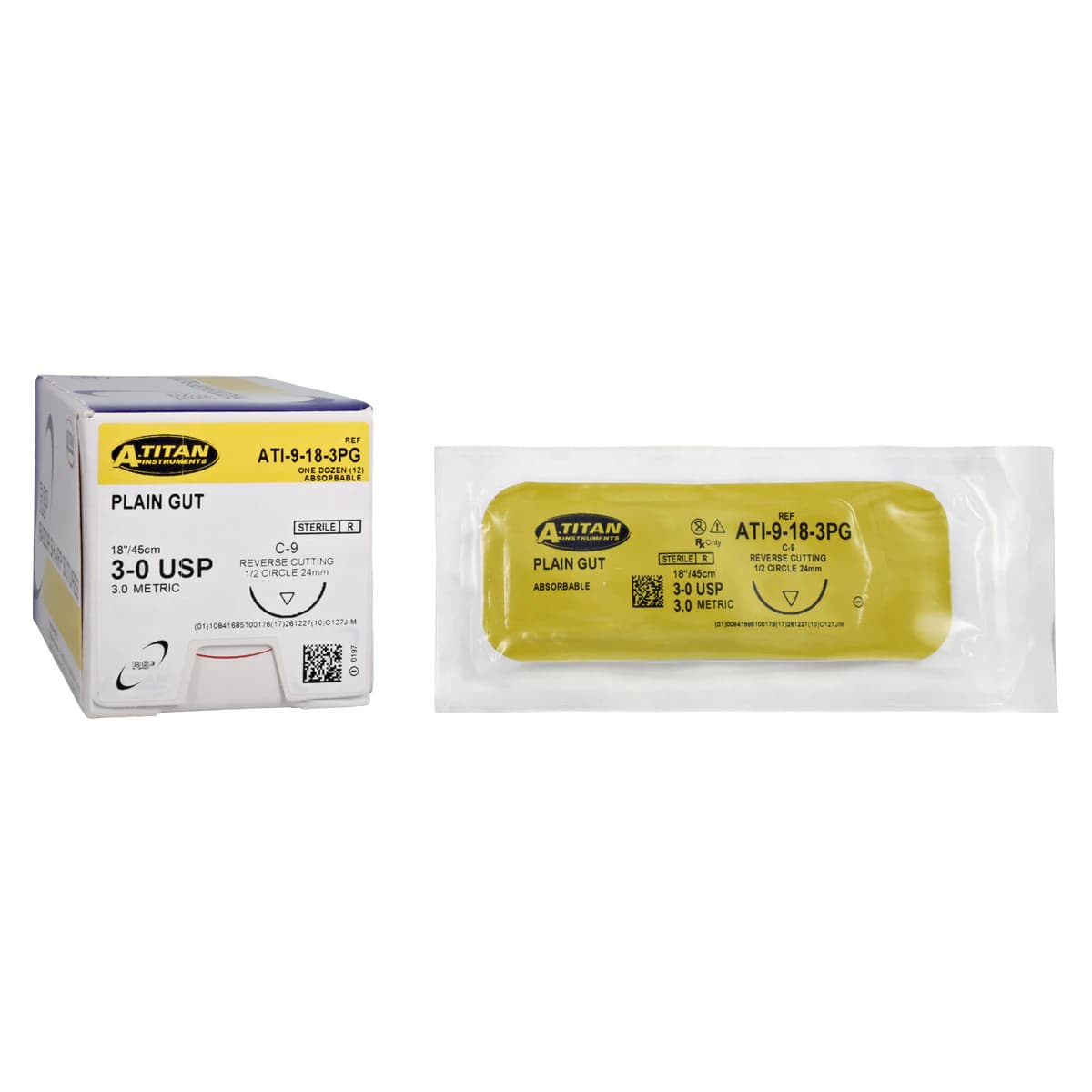 A. Titan Instruments RS3 Plain Gut Absorbable Suture, 3-0, 18", C-9 Reverse Cutting 1/2 Circle Needle, 12/Box thumbnail 2