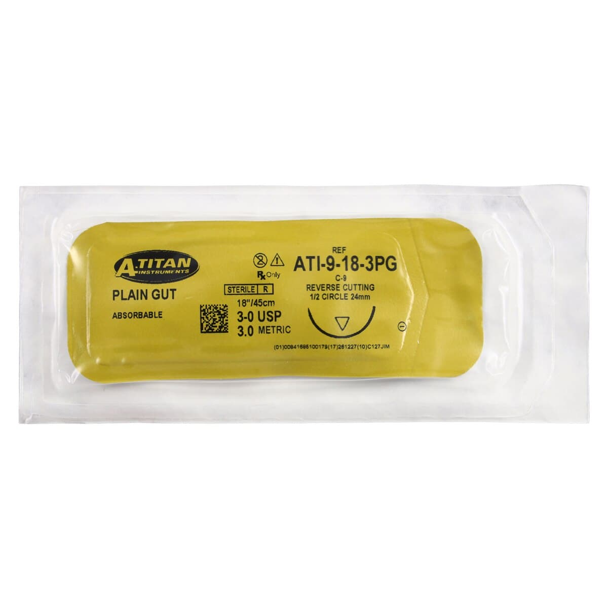 A. Titan Instruments RS3 Plain Gut Absorbable Suture, 3-0, 18", C-9 Reverse Cutting 1/2 Circle Needle, 12/Box thumbnail 3
