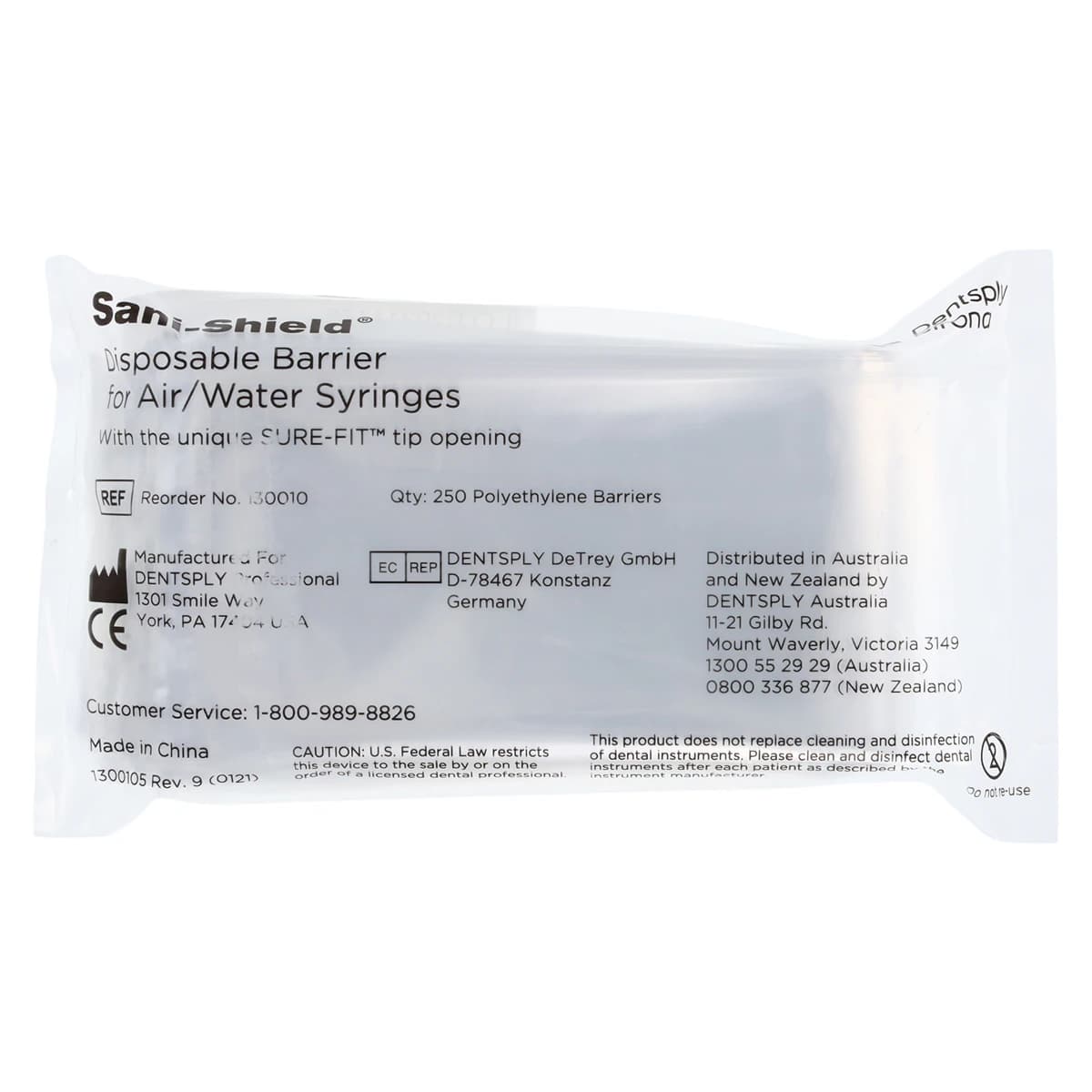 Sani-Shield Air/Water Syringe Sleeves, Clear with Sure-Fit Opening, 250/Pkg, 130010 - Sani-Shield Syringe Barriers W/Opening (250) - Image 1