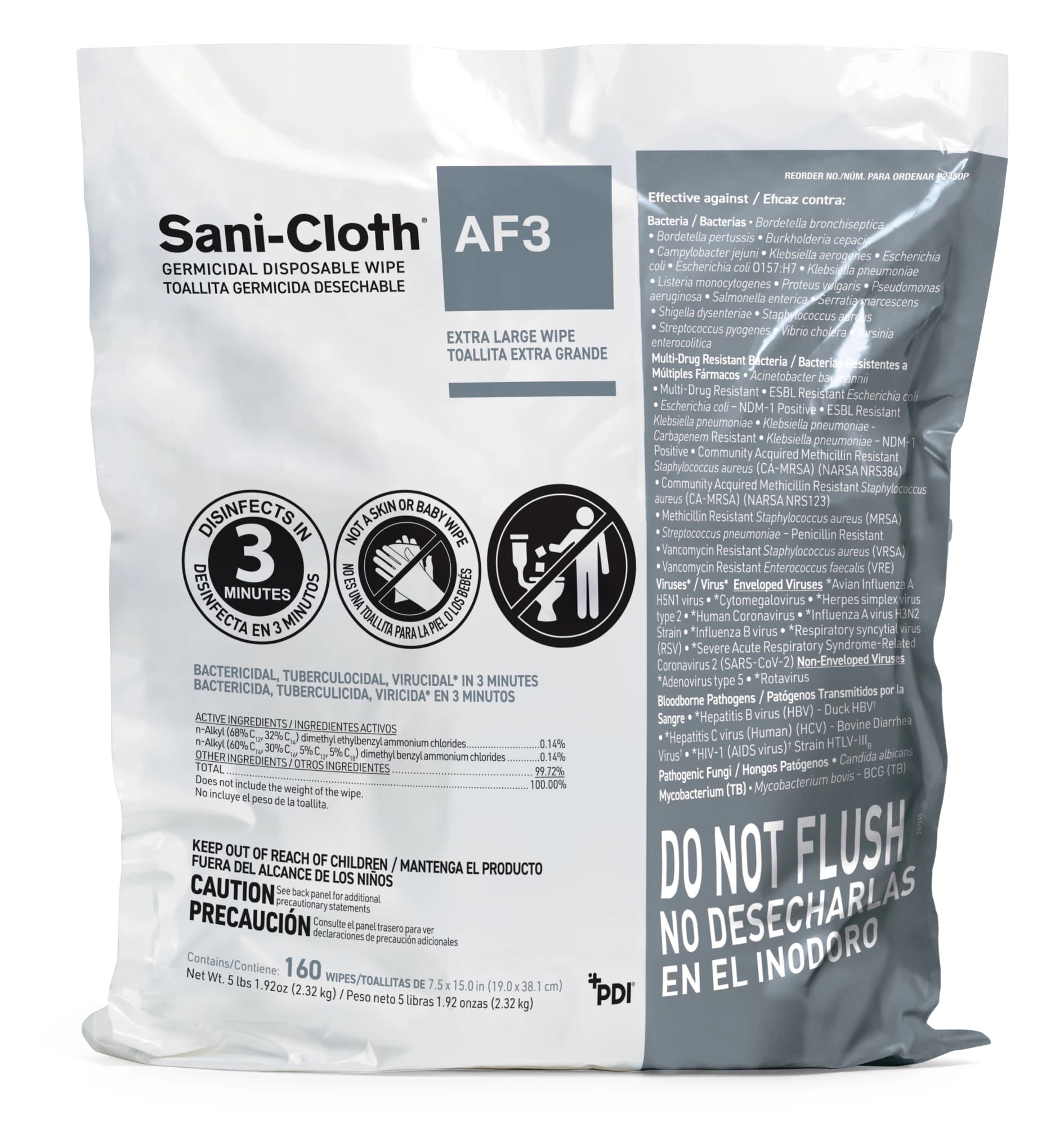 PDI Sani-Cloth AF3 Germicidal Disposable Wipes, Refill, 7.5 in x 15 in, 160 Sheets/Pail, 2 Pails/Case, P2450P thumbnail 2