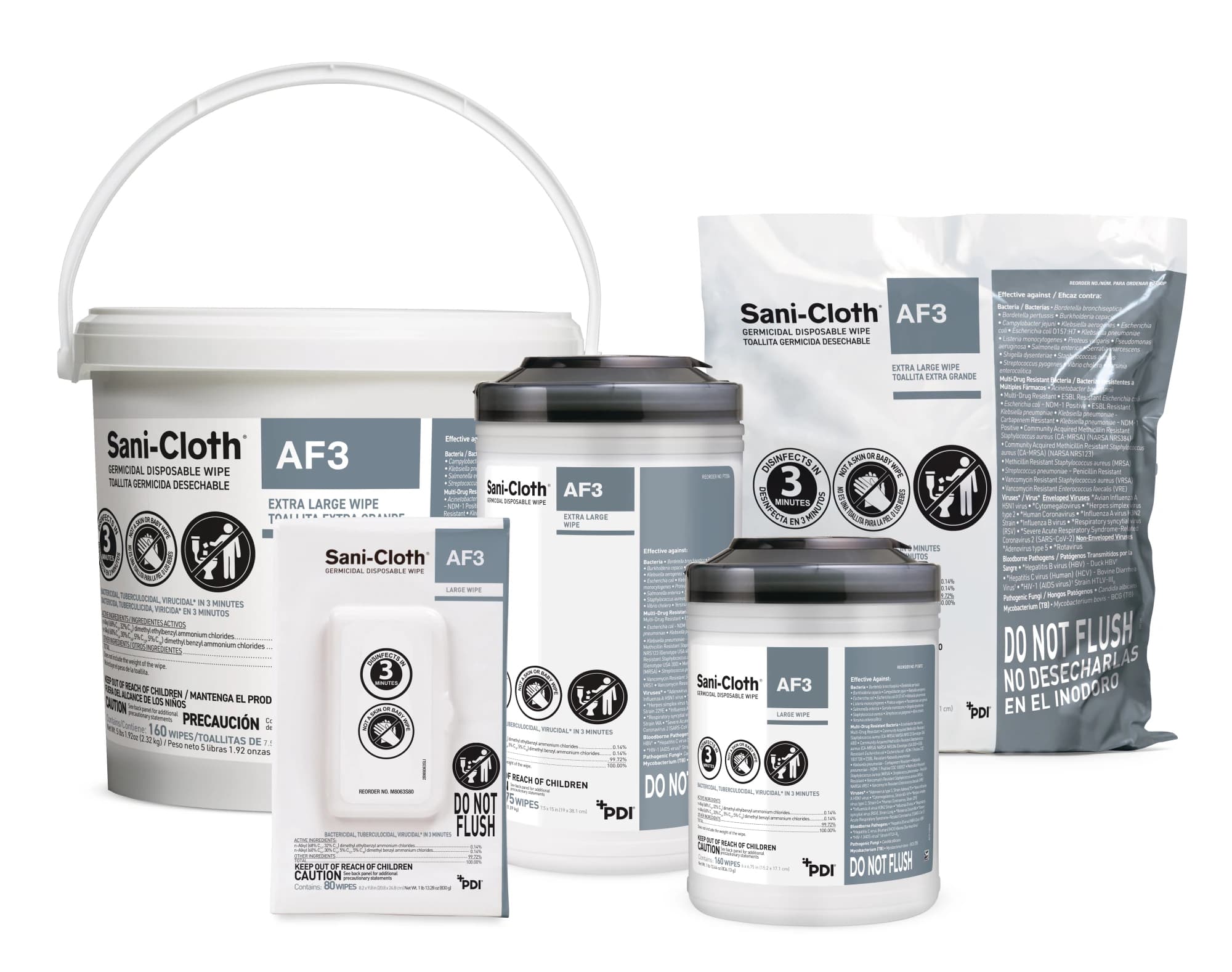 PDI Sani-Cloth AF3 Germicidal Disposable Wipes, Refill, 7.5 in x 15 in, 160 Sheets/Pail, 2 Pails/Case, P2450P thumbnail 3