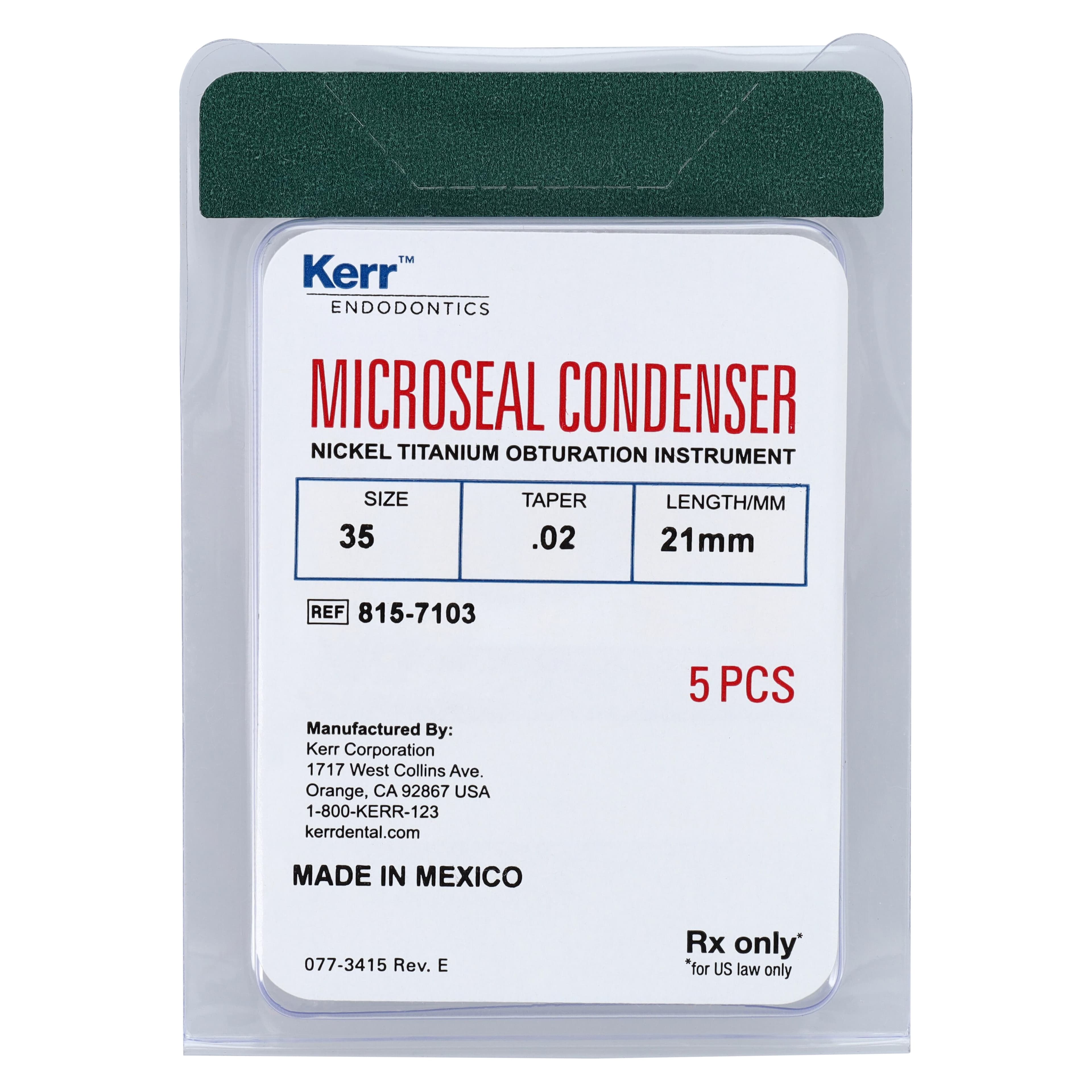 Kerr MicroSeal #35 .02 Taper Condenser, 21mm, Green, 5/Pk, 815-7103 thumbnail 2