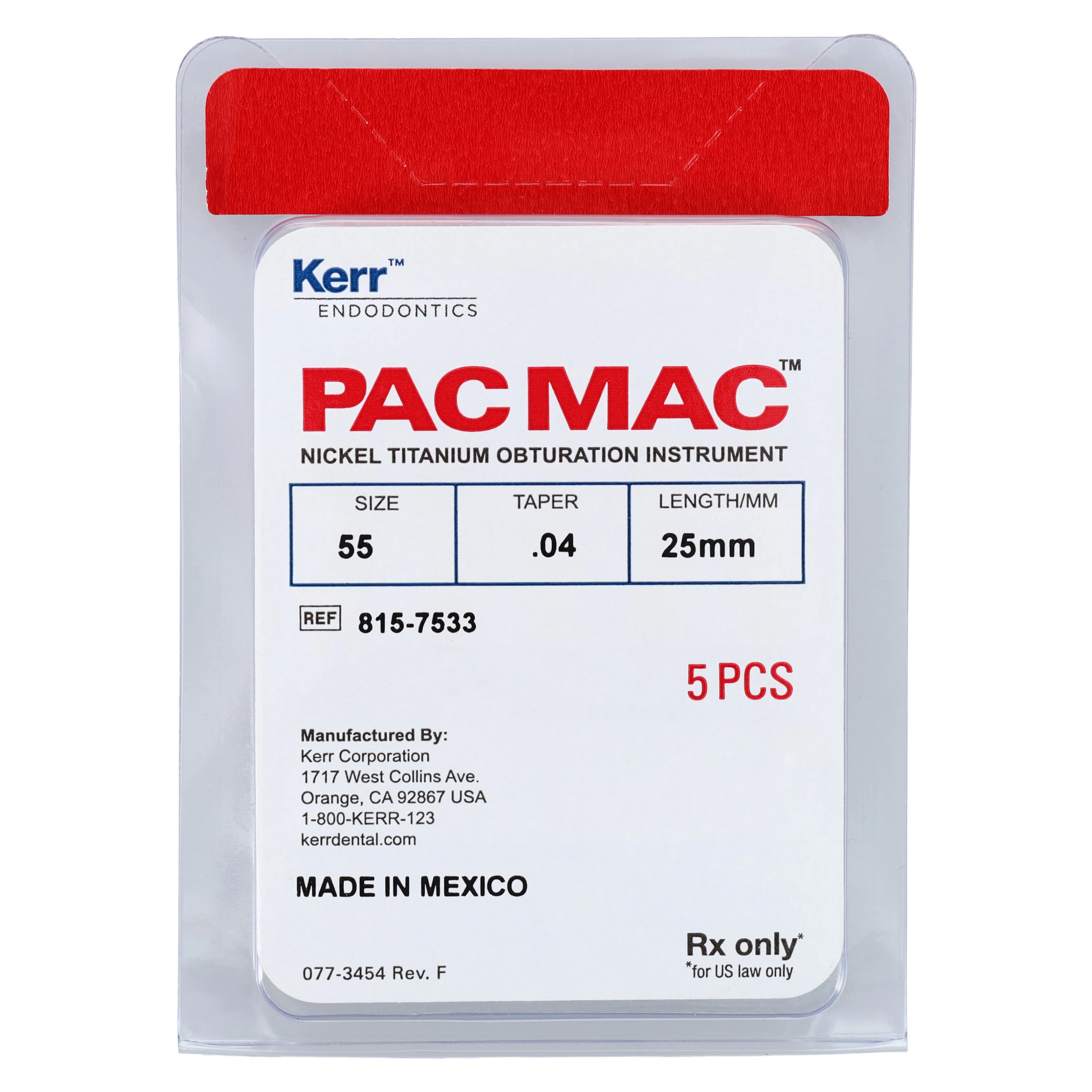 PacMac Condensers, #55, .04 Taper, 25mm, Nickel-Titanium, Red, 5/Pk, 815-7533 thumbnail 2