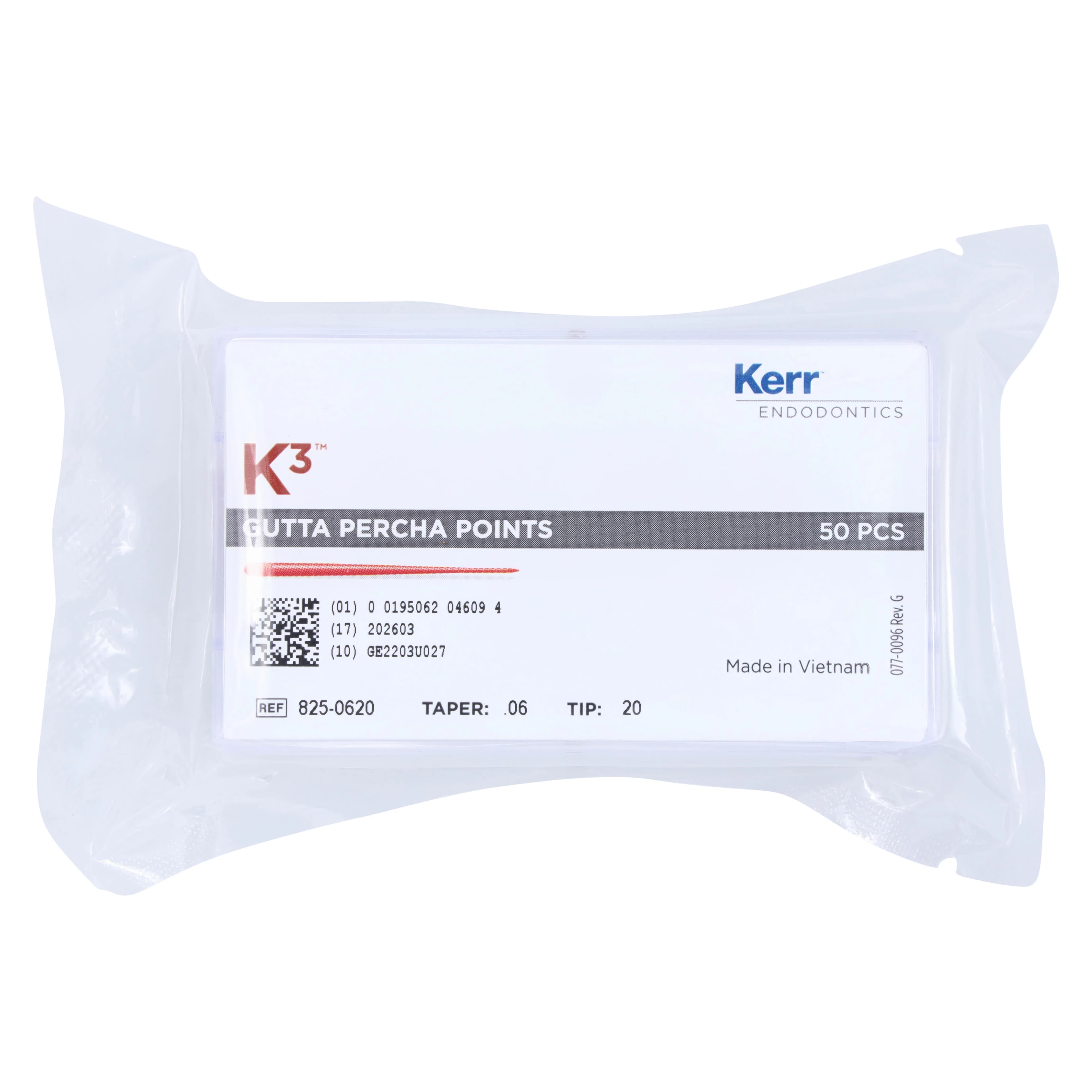 K3/K3XF Gutta Percha Points, 0.06 Taper, #20, Yellow, 50/Pk, 825-0620 - K3 Gutta Percha Points, 0.06 Taper, # 20, Yellow, 50/Pk, 825-0620 - Image 1