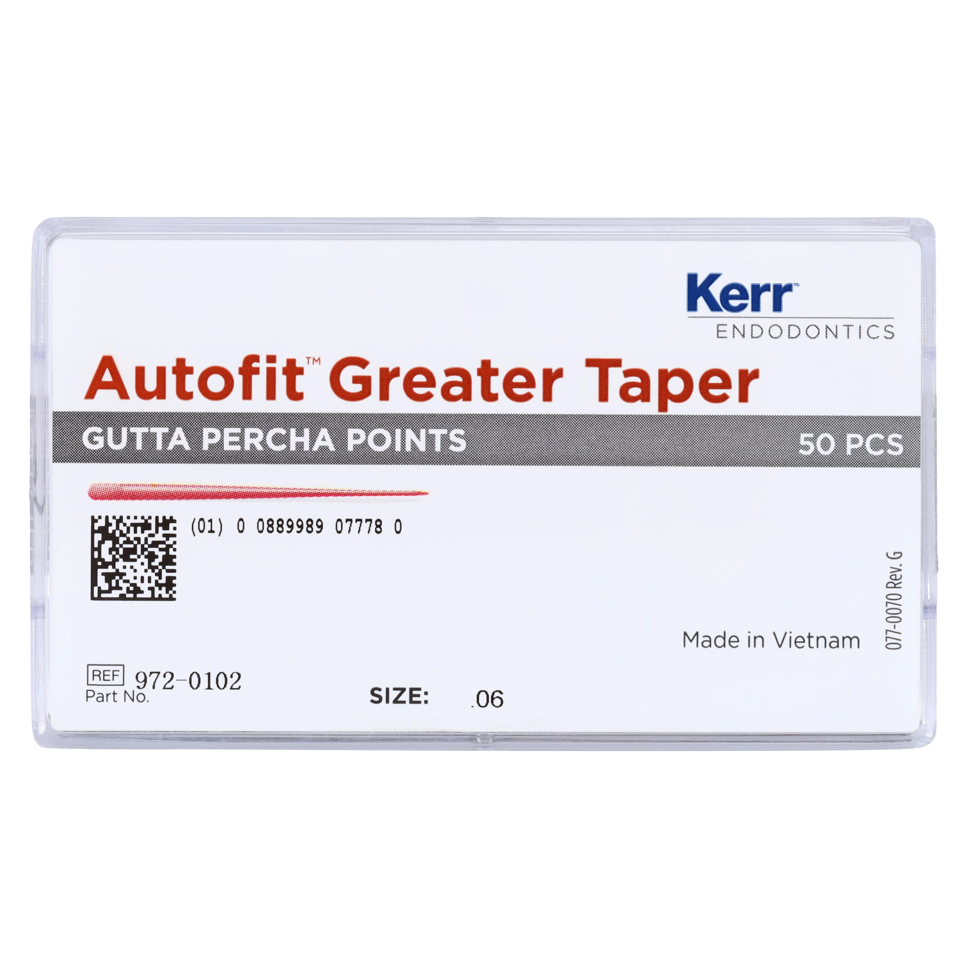 Kerr Autofit Greater Taper Gutta-Percha Cones, Hand-Rolled, 0.06 Taper, White, 50/Pk, 972-0102 thumbnail 5