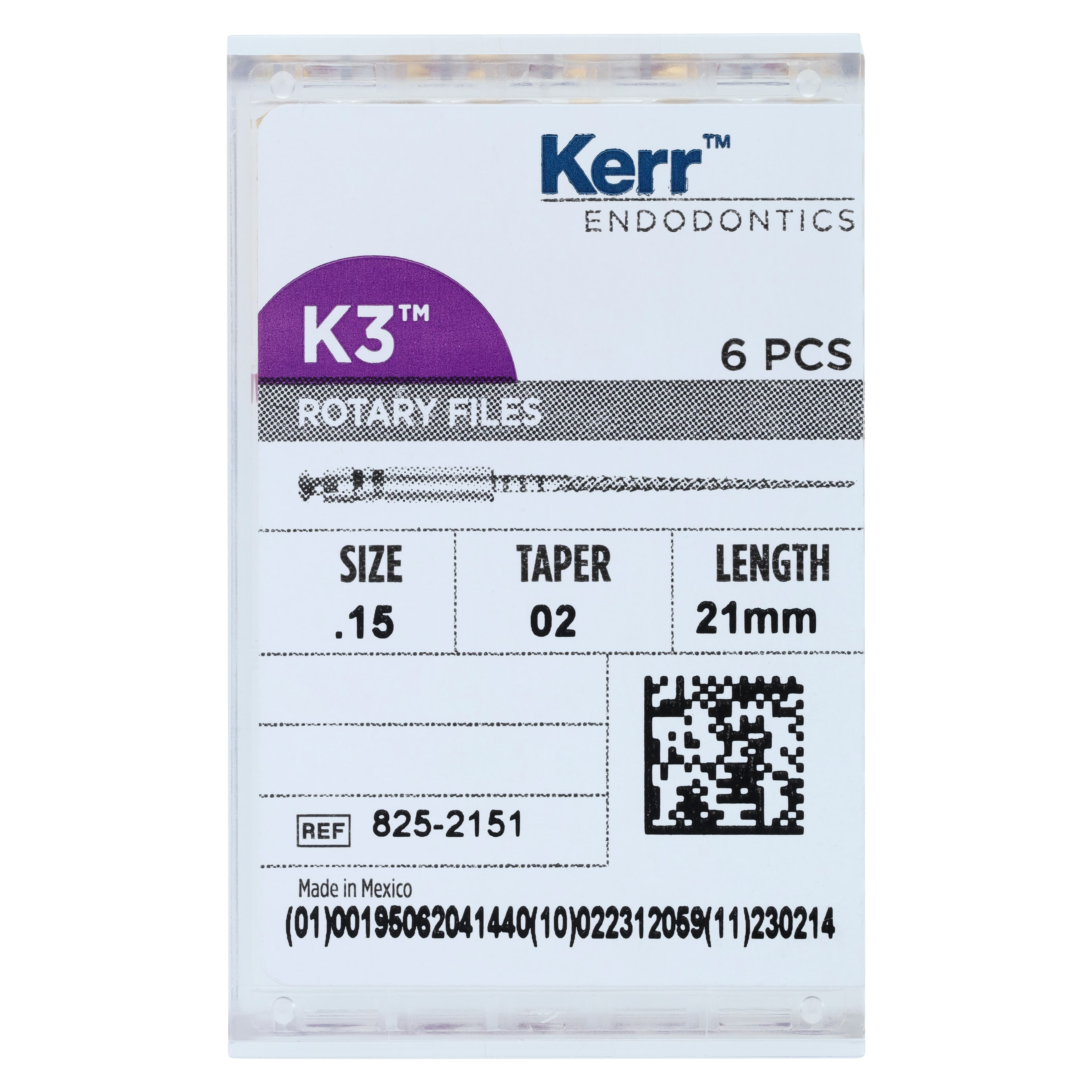 K3 Nickel-Titanium Rotary Endodontic Files, 21 mm, .02 Taper, #15, White, 6/Pk, 825-2151 thumbnail 6