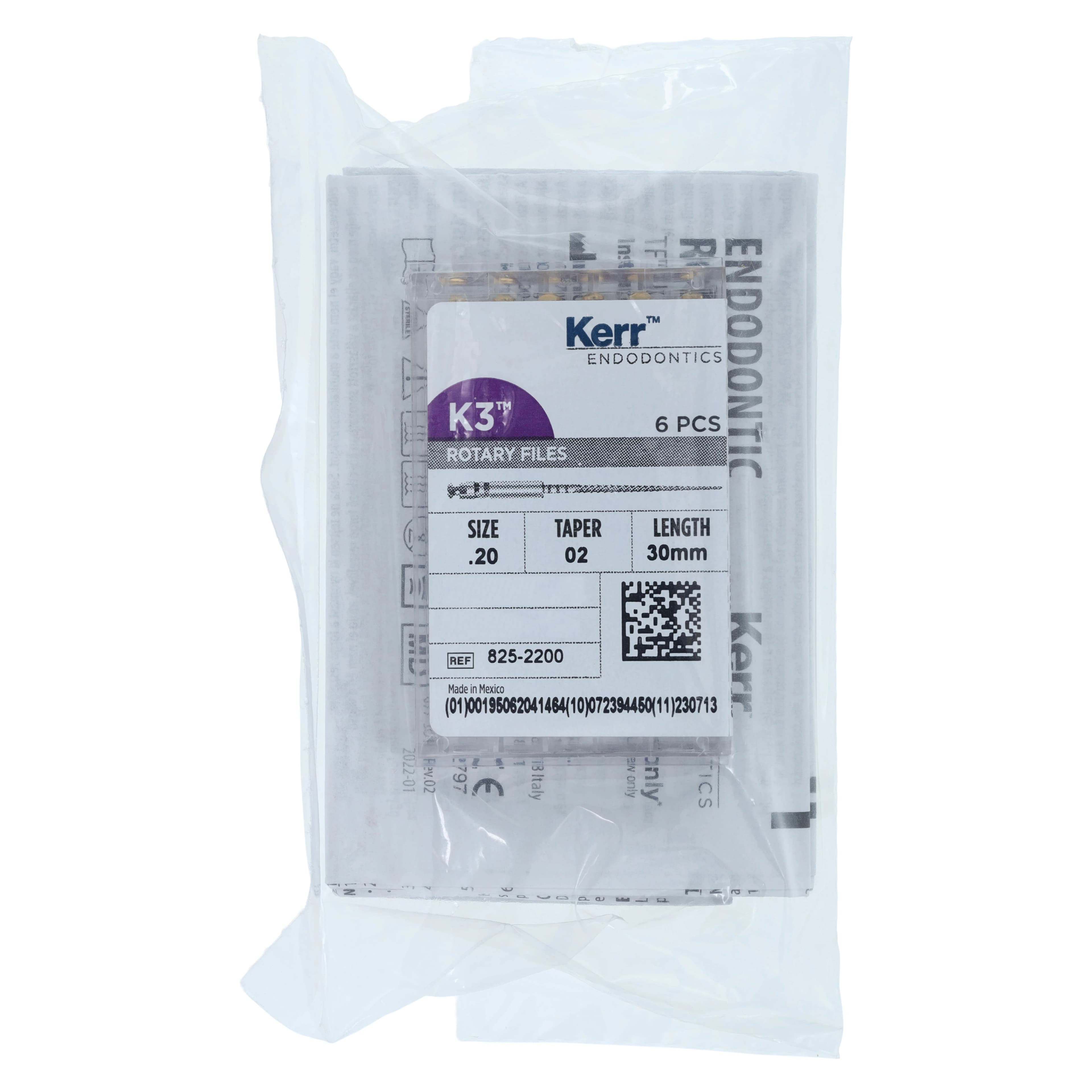 K3 Nickel-Titanium Rotary Endodontic Files, #20, .02 Taper, 30 mm, Yellow, 6/Pk, 825-2200 - K3 Rotary Nickel Titanium Files 30 mm - Image 1