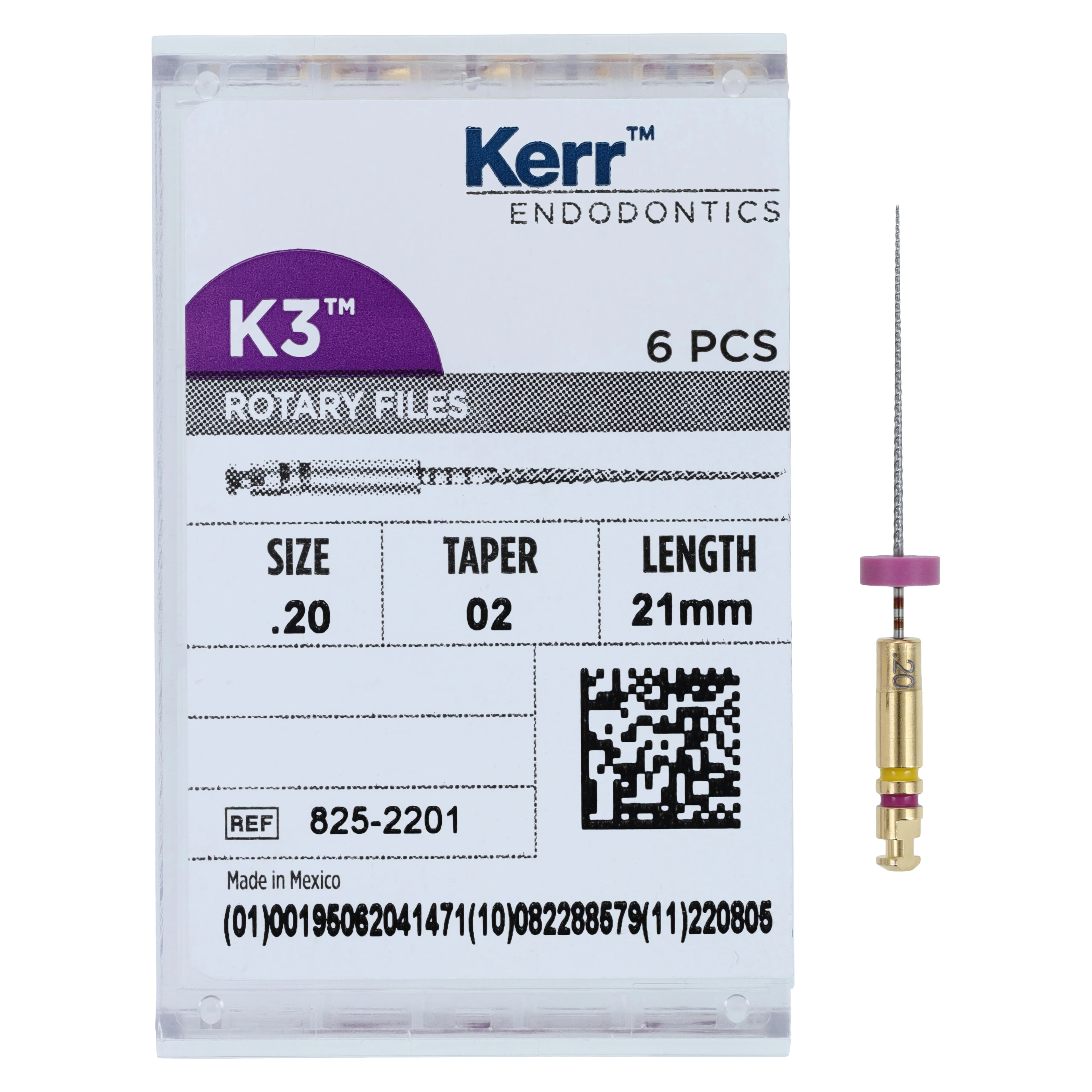 K3 Nickel-Titanium Rotary Endodontic Files, #20, .02 Taper, 21 mm, Yellow, 6/Pkg, 825-2201 thumbnail 4