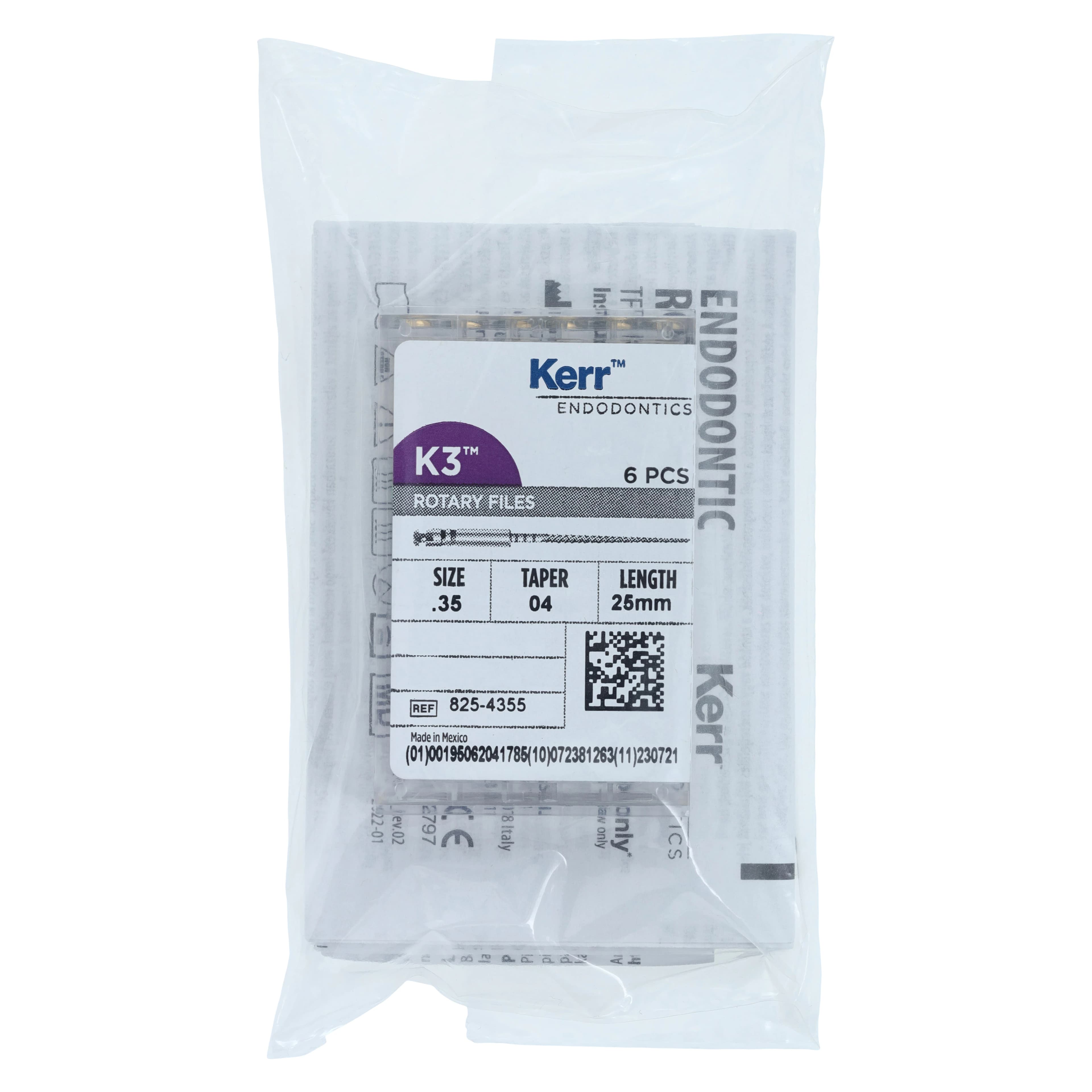 K3 Nickel-Titanium Rotary Endodontic Files, 25 mm, 0.04 Taper, #35, Green, 6/Pk, 825-4355 - K3 Rotary Nickel Titanium Files 25 mm - Image 1