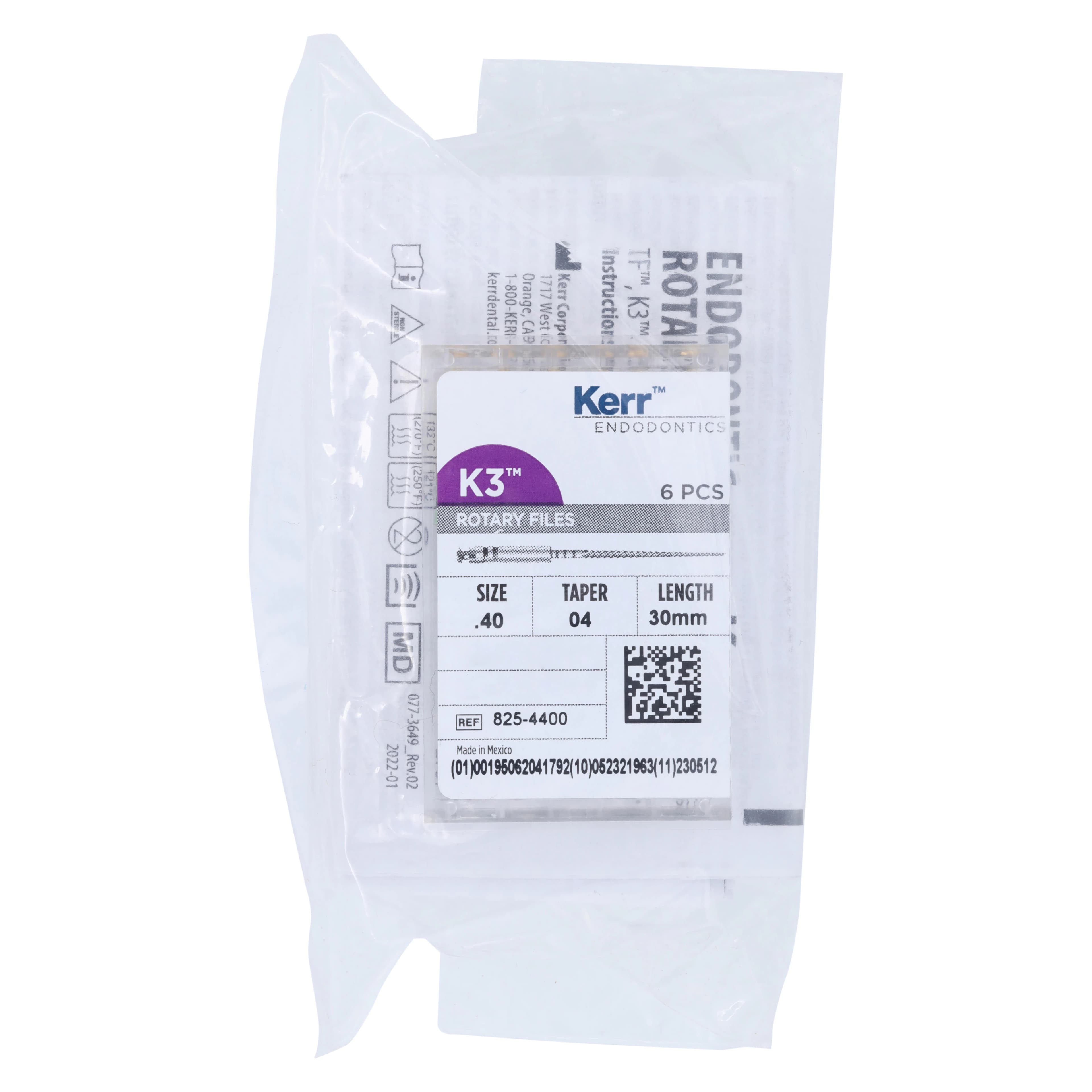 K3 Nickel-Titanium Rotary Endodontic Files, 30 mm, 0.04 Taper, #40, Black, 6/Pk, 825-4400 - K3 Rotary Nickel Titanium Files 30 mm - Image 1