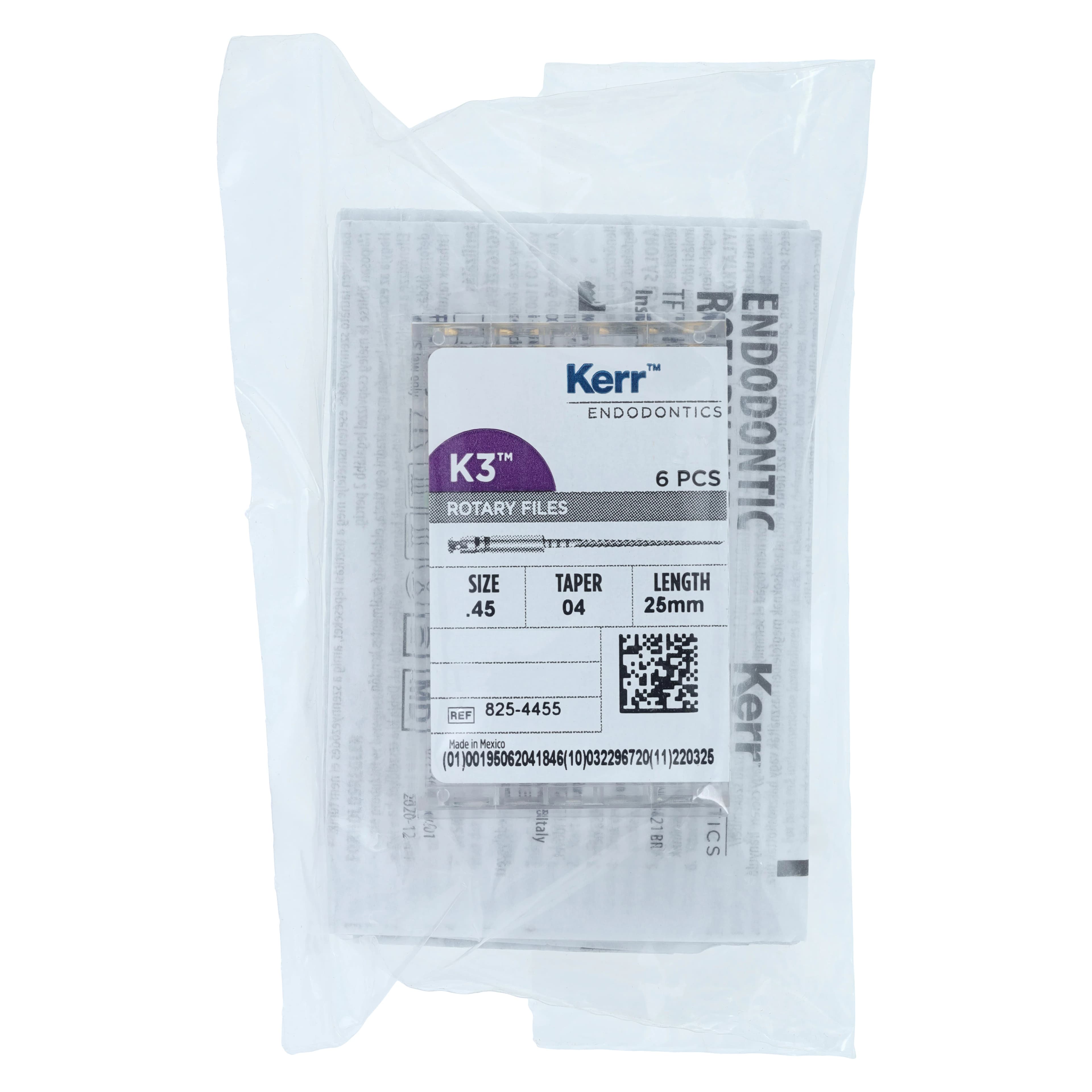 K3 Nickel-Titanium Rotary Endodontic Files, 25 mm, 0.04 Taper, #45, White, 6/Pk, 825-4455 - K3 Rotary Nickel Titanium Files 25 mm - Image 1