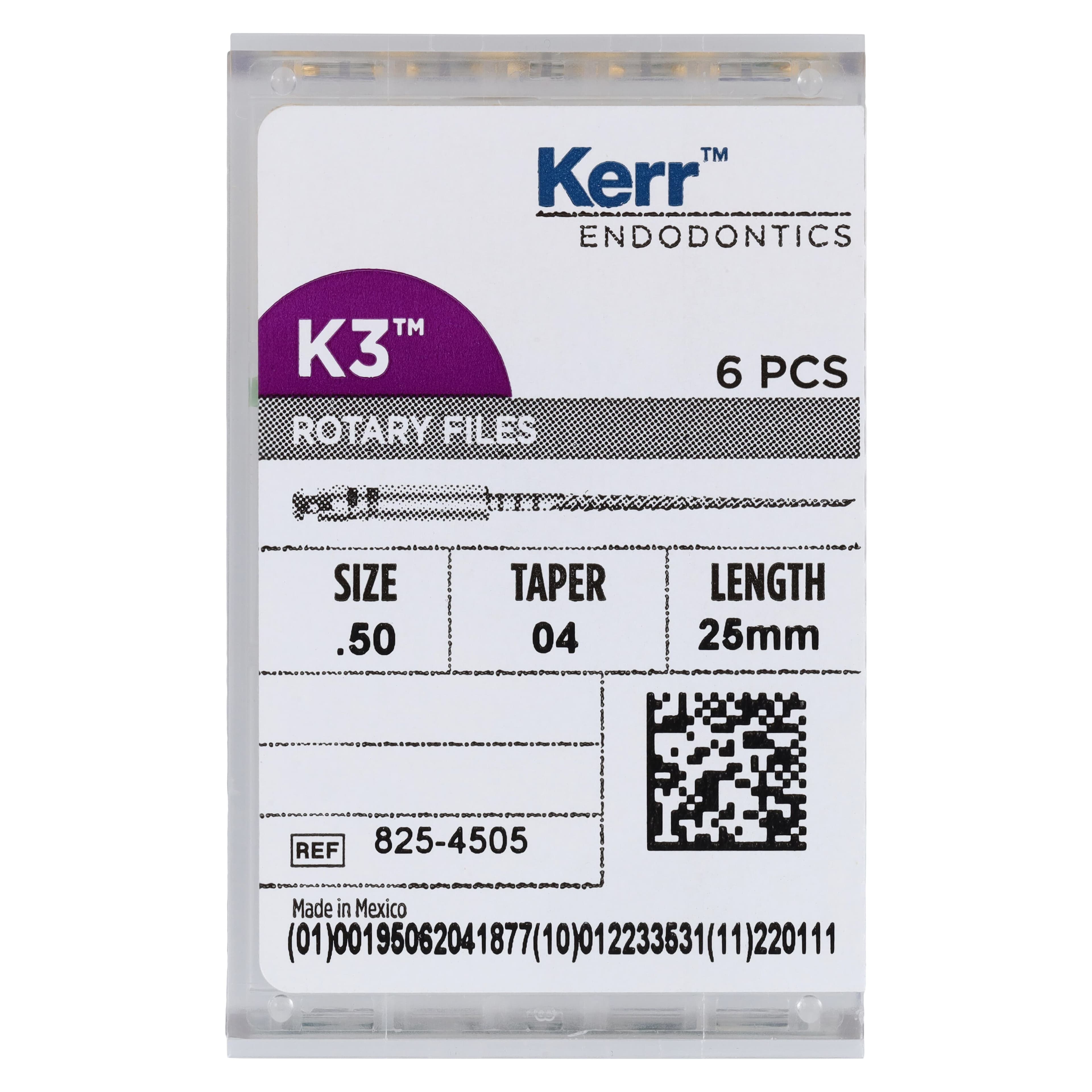 K3 Nickel-Titanium Rotary Endodontic Files, 25 mm, 0.04 Taper, #50, Yellow, 6/Pk, 825-4505 thumbnail 5