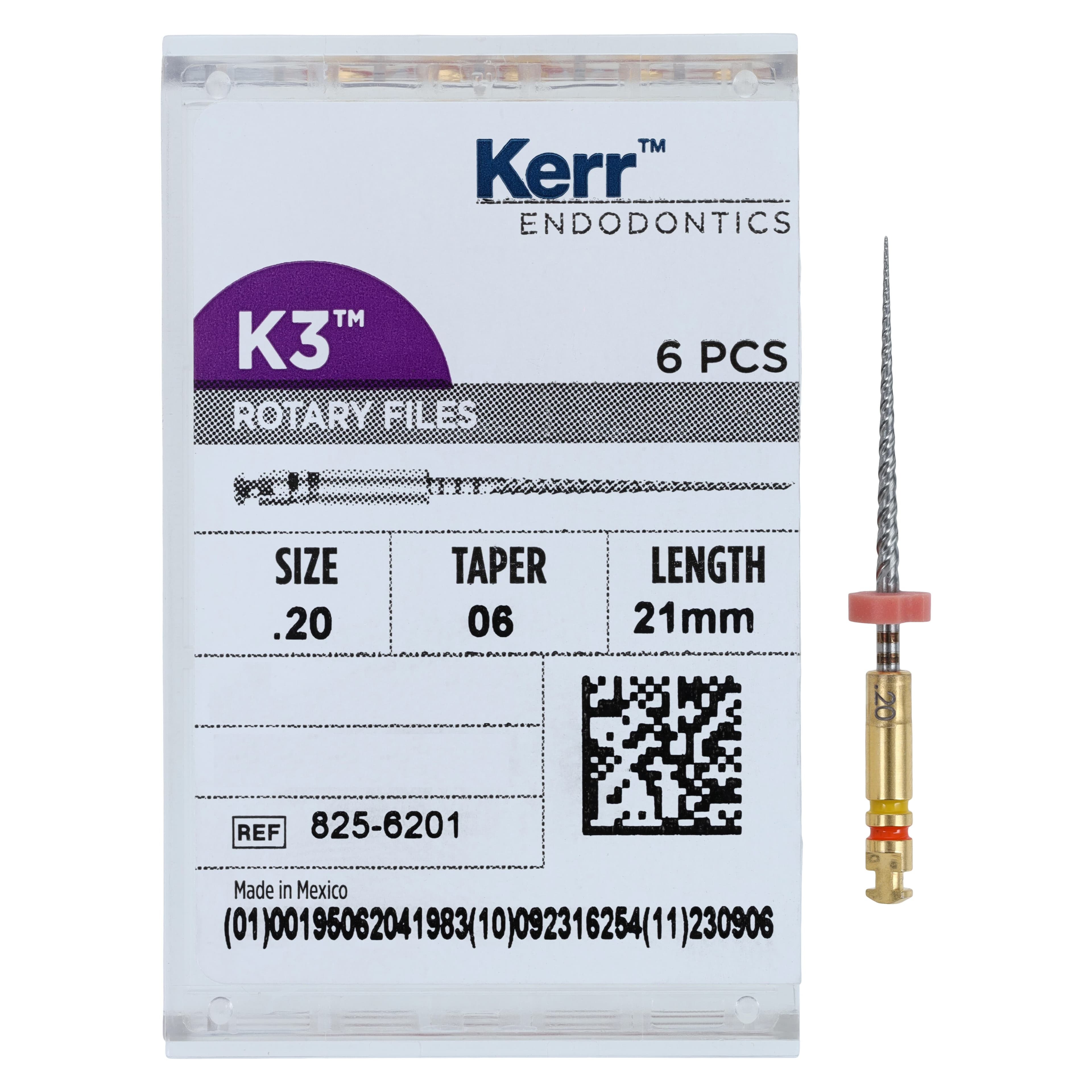 K3 Nickel-Titanium Rotary Endodontic Files, 21 mm, #20, 0.06 Taper, Yellow, 6/Pk, 825-6201 thumbnail 4