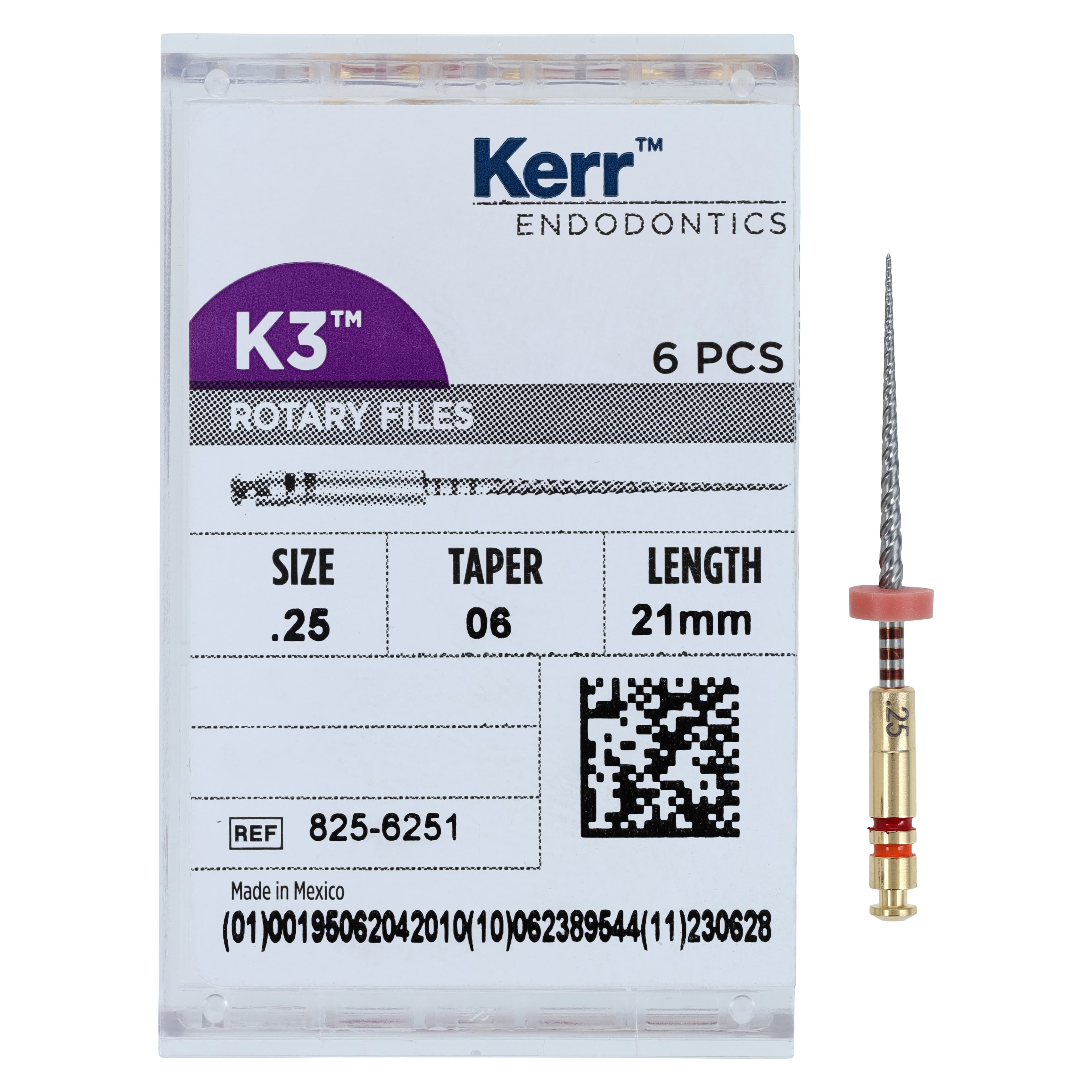 K3 Nickel-Titanium Rotary Endodontic Files, 21 mm, #25, 0.06 Taper, Red, 6/Pk, 825-6251 thumbnail 4