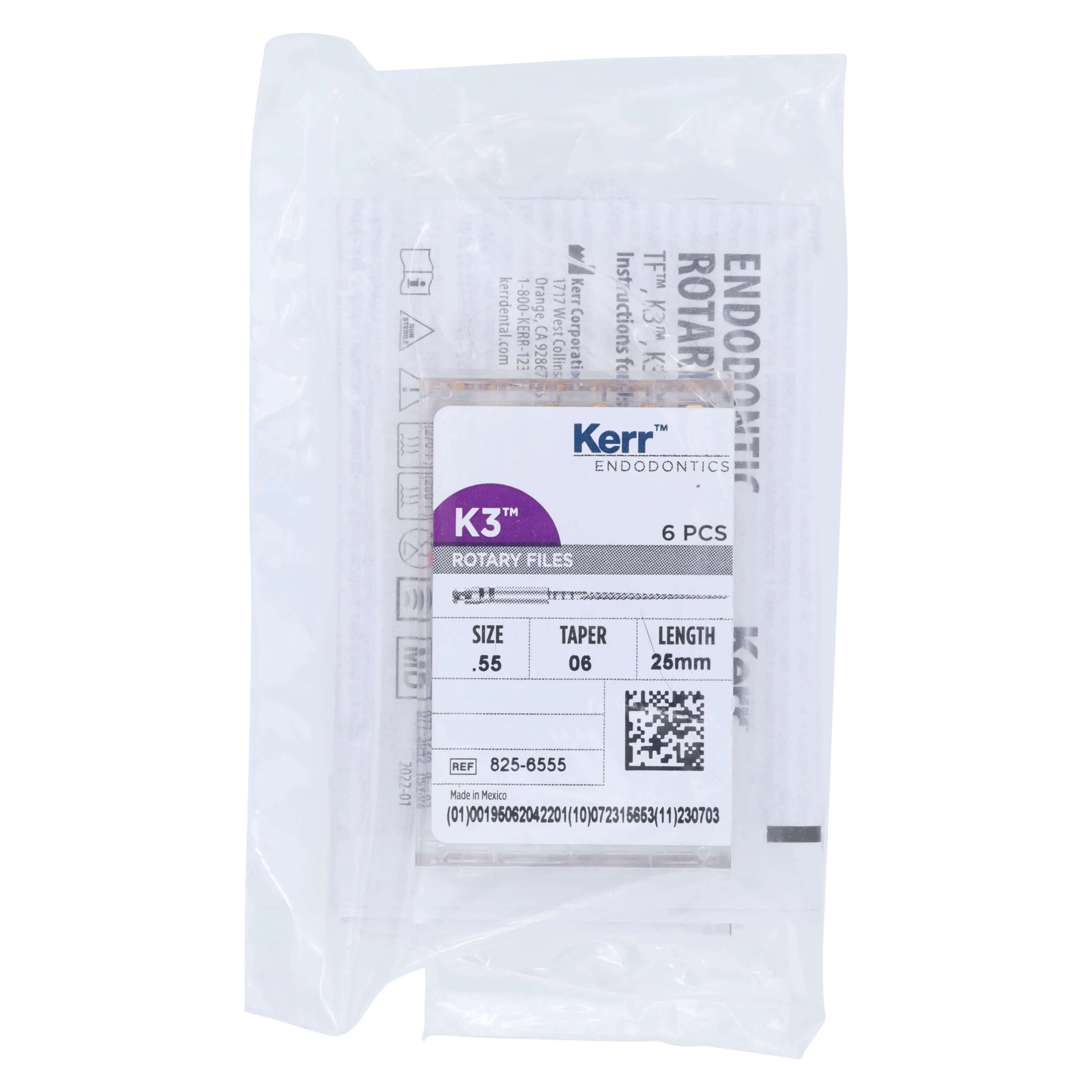 K3 Nickel-Titanium Rotary Endodontic Files, 25 mm, 0.06 Taper, #55, Red, 6/Pk, 825-6555 - K3 Rotary Nickel Titanium Files 25 mm - Image 1