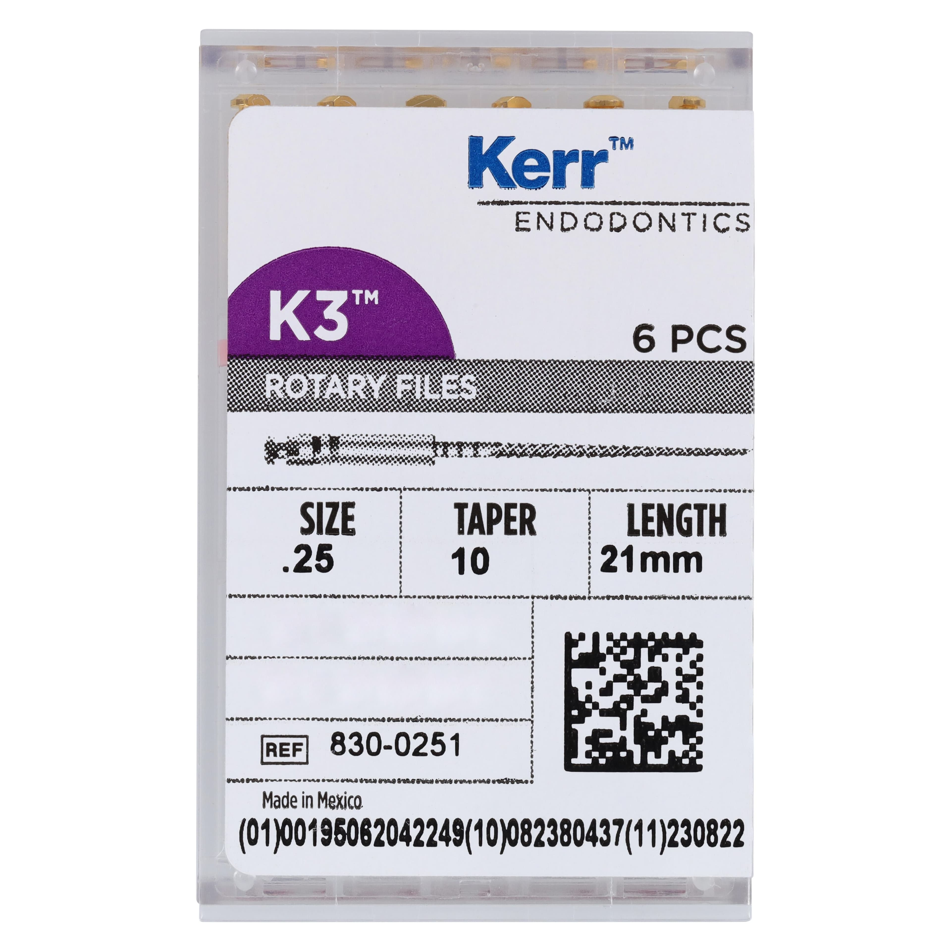 K3 Nickel Titanium Rotary Endodontic Files, #25 Tip, .10 Taper, 21 mm, 6/Pkg, 830-0251 thumbnail 5