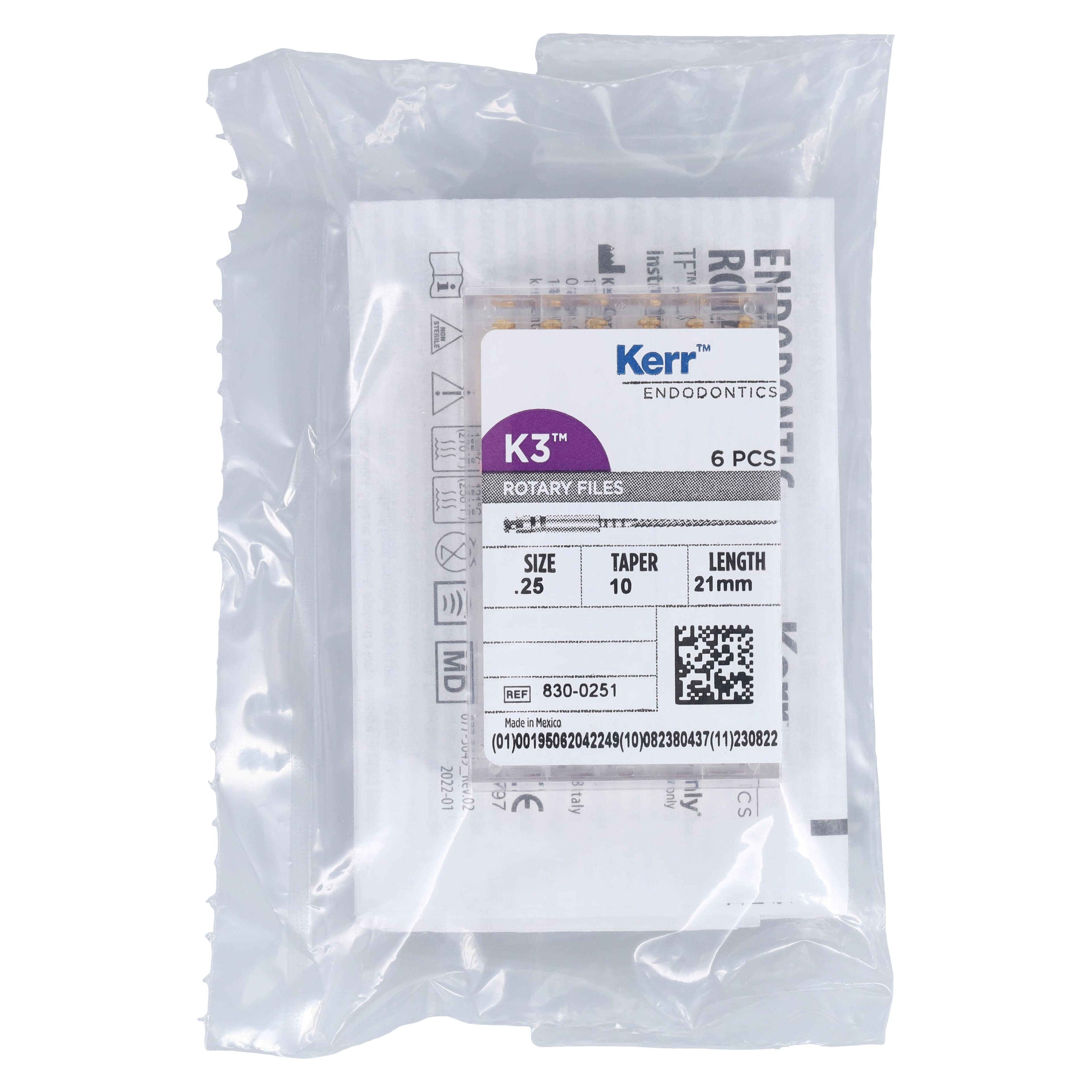 K3 Nickel Titanium Rotary Endodontic Files, #25 Tip, .10 Taper, 21 mm, 6/Pkg, 830-0251 thumbnail 6