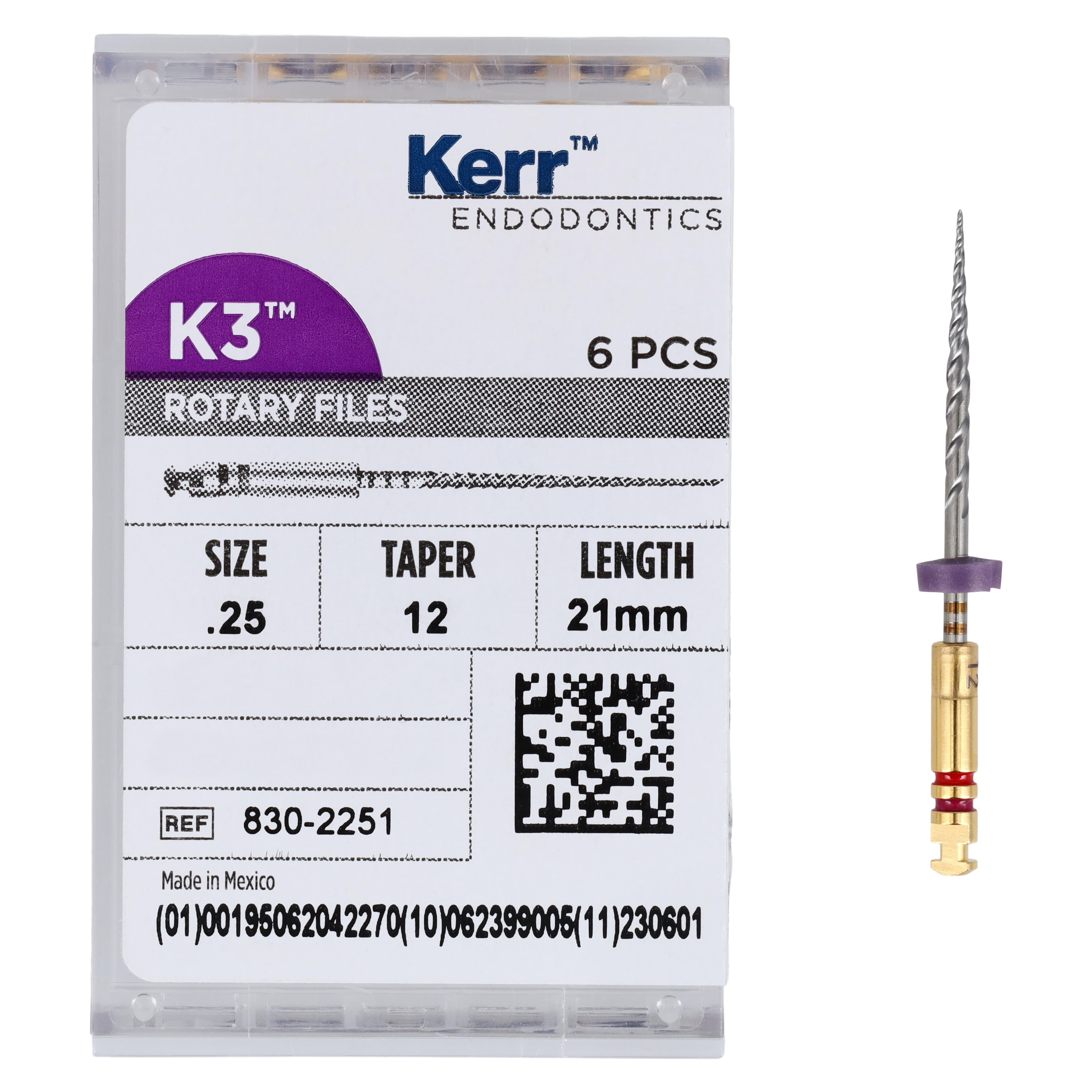 K3 Nickel-Titanium Rotary Endodontic Files, #25 Tip, .12 Taper, 21 mm, 6/Pkg, 830-2251 thumbnail 4