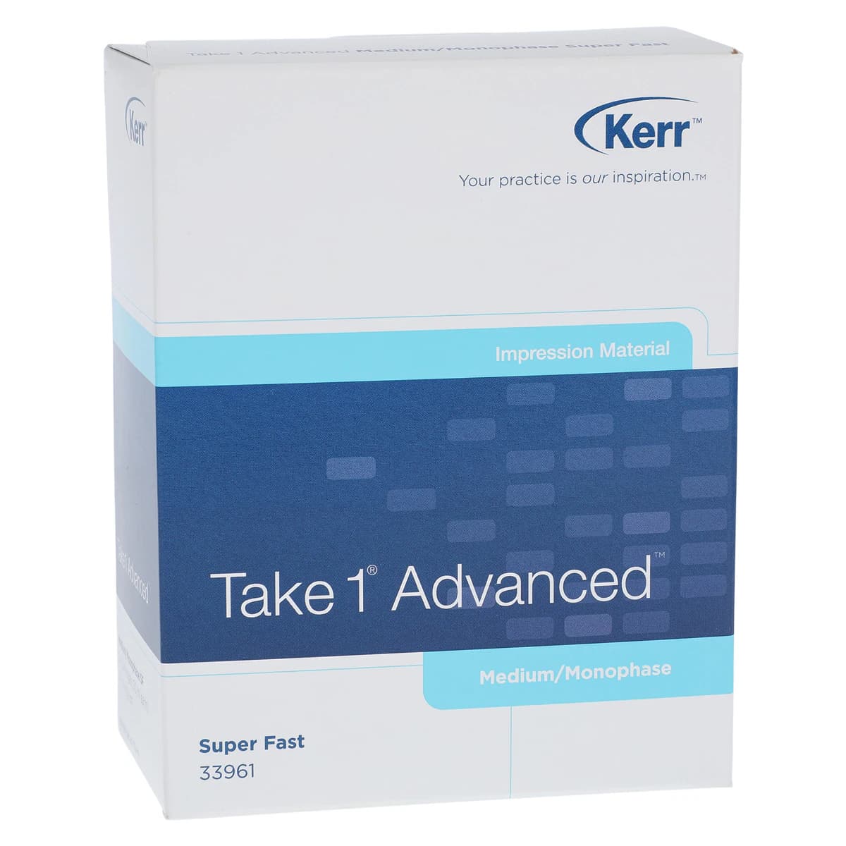 Kerr Take 1 Advanced VPS Impression Material, Medium/Monophase Body, Super Fast Set, Light Blue, 2 x 50 ml Cartridges with 6 Mixing Tips, Refill, #33961 - TAKE 1 ADVANCED MEDIUM 2PK SF SET W/6 MIX TIPS - Image 1