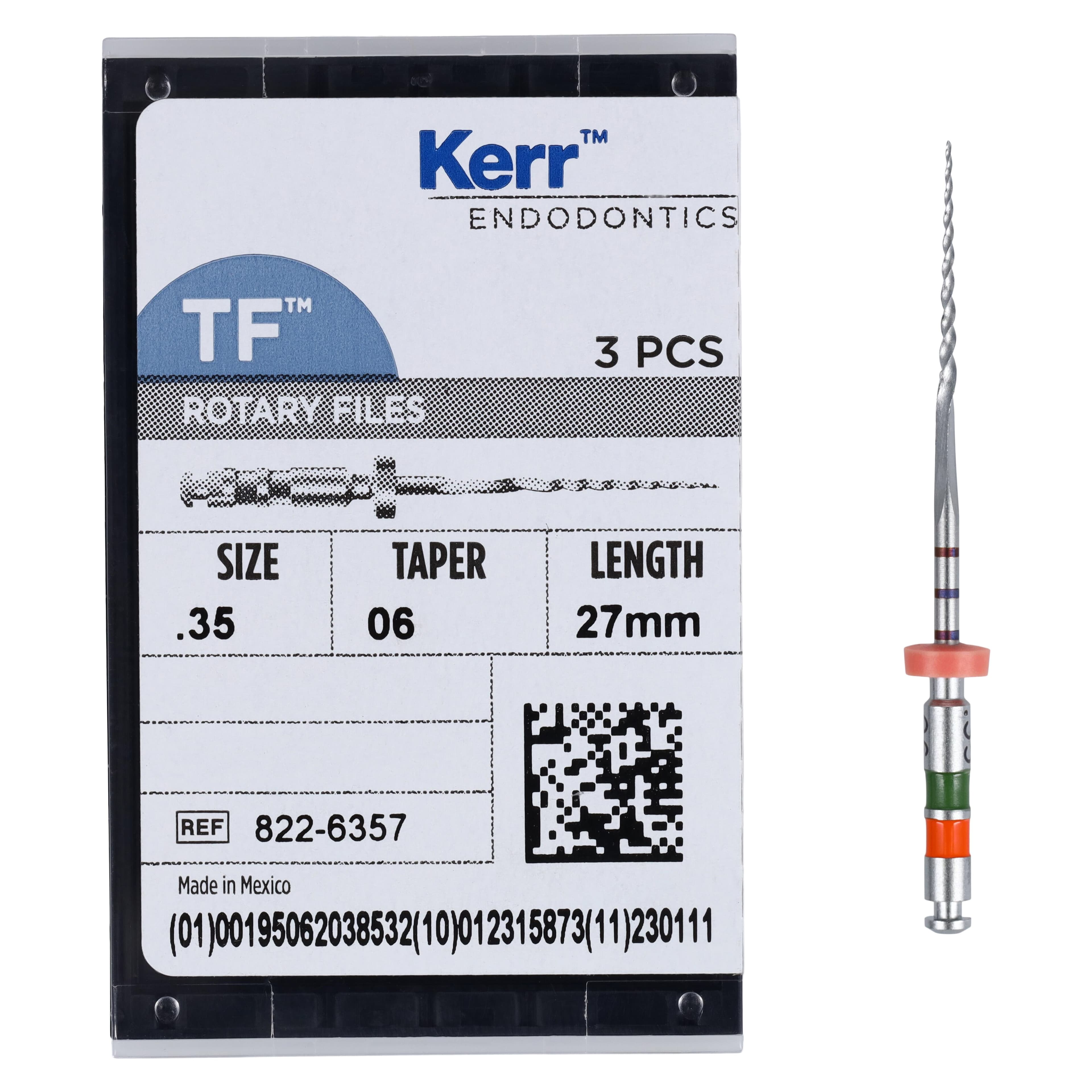 Kerr TF Twisted Files Rotary NiTi Endodontic File, .06 Taper, Size #35, 27mm, Green, 3/Pk, 822-6357 thumbnail 5