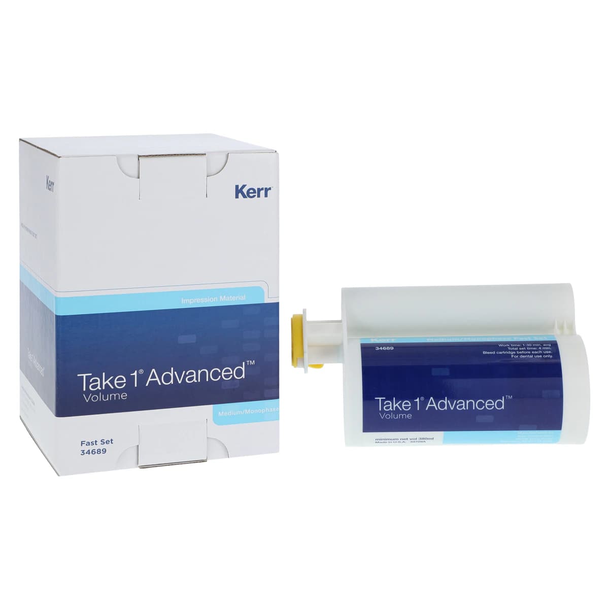 Take 1 Advanced VPS Impression Material, Volume Hard Cartridge, Medium/Monophase, Fast Set, Light Blue, 380 ml, 2/Pkg, 34689 - Take 1 Advanced VPS Impression Material - Image 1