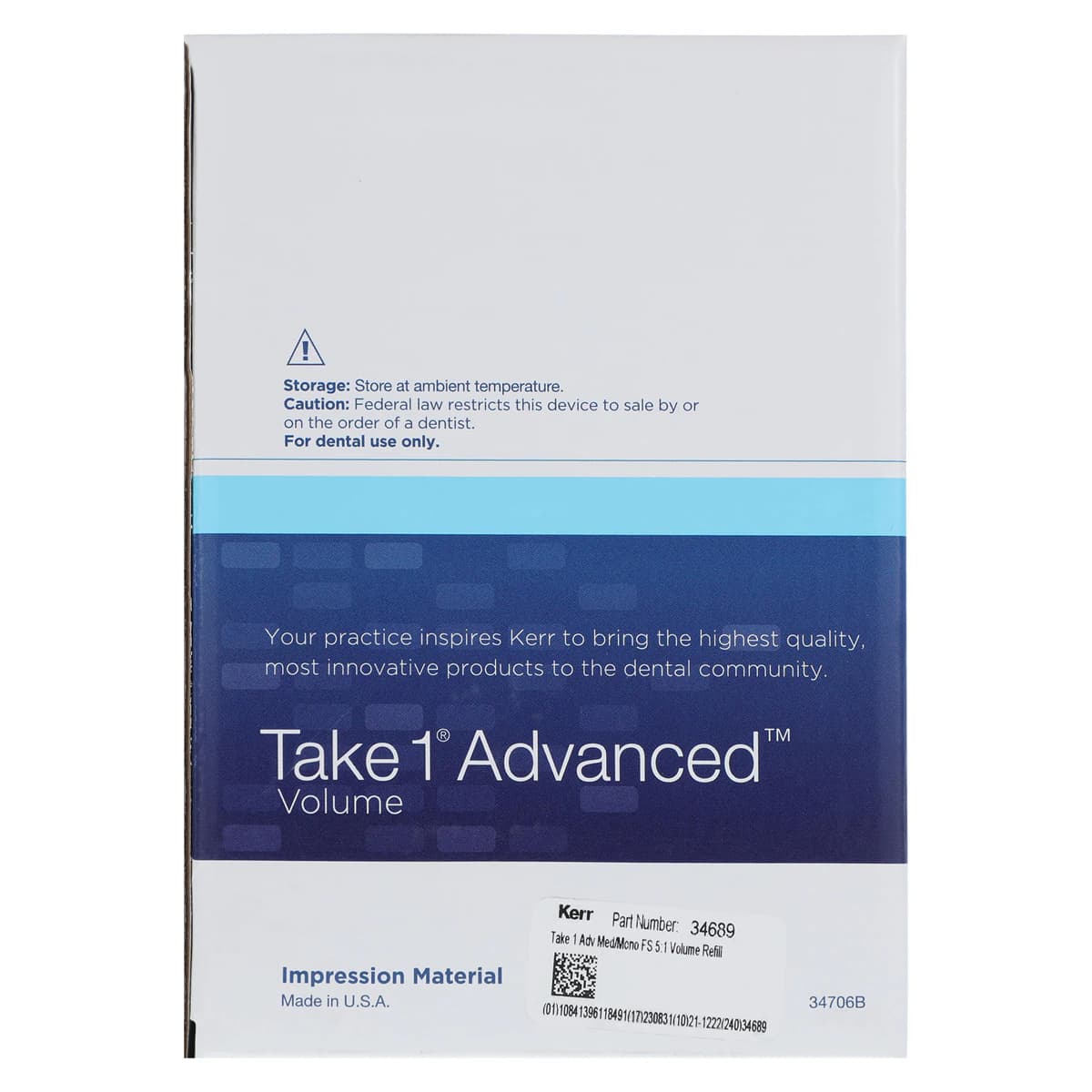 Take 1 Advanced VPS Impression Material, Volume Hard Cartridge, Medium/Monophase, Fast Set, Light Blue, 380 ml, 2/Pkg, 34689 thumbnail 4