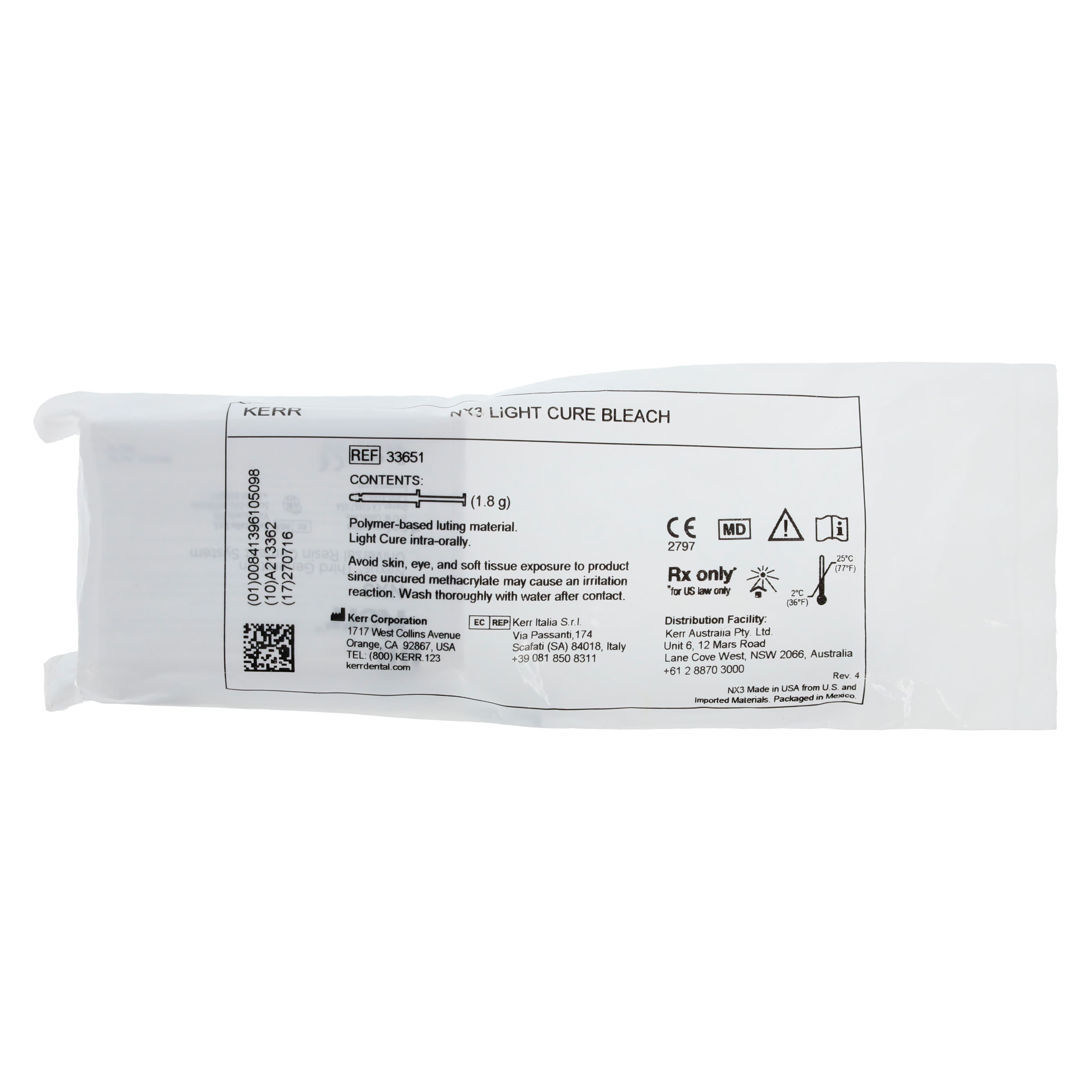 Kerr NX3 Universal Adhesive Resin Cement, Light-Cure Syringe Refill, 1.8 g, Bleach, 33651 thumbnail 3