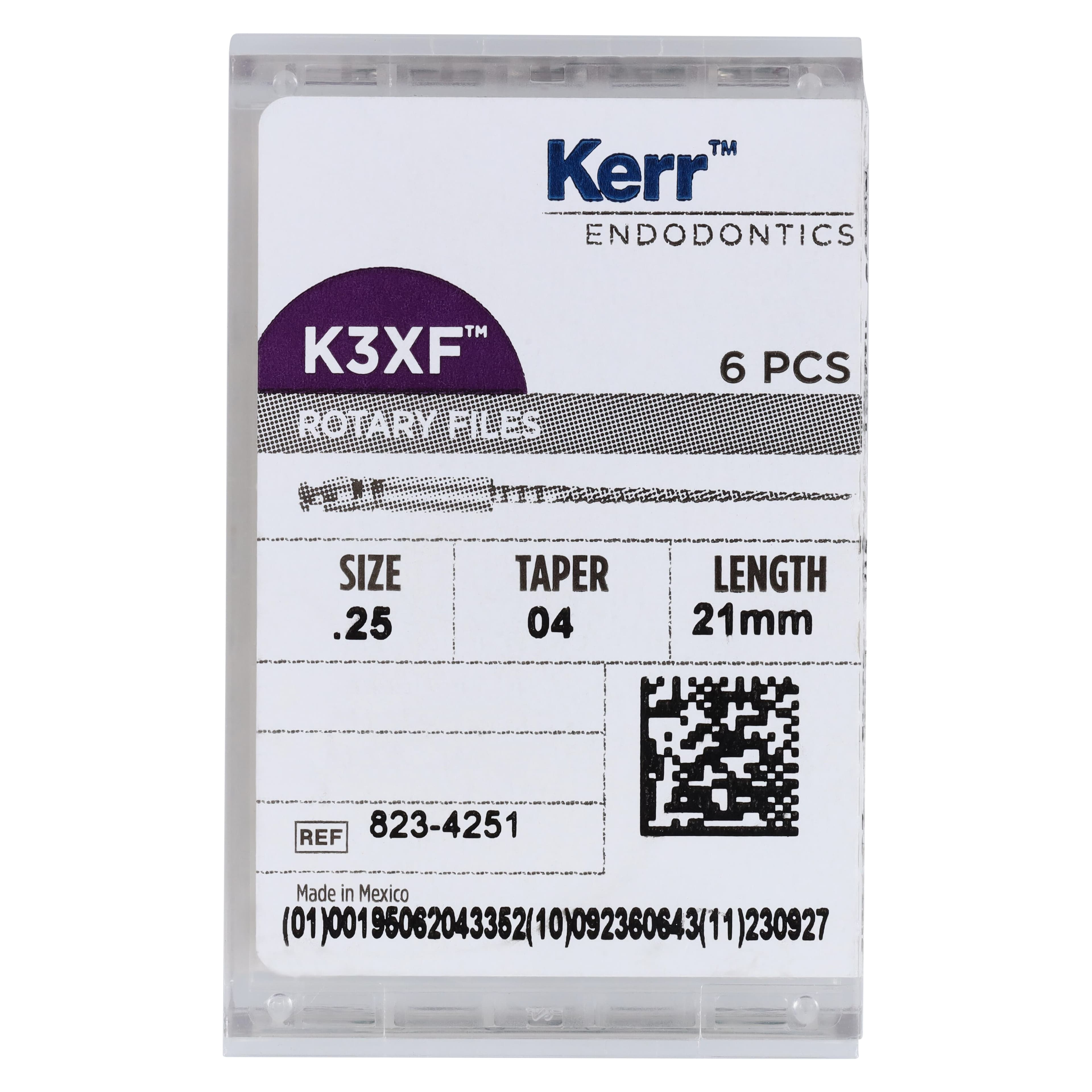 K3XF NiTi Rotary Files, .04 Taper, #25, 21 mm, Red, 6/Pk, 823-4251 thumbnail 6