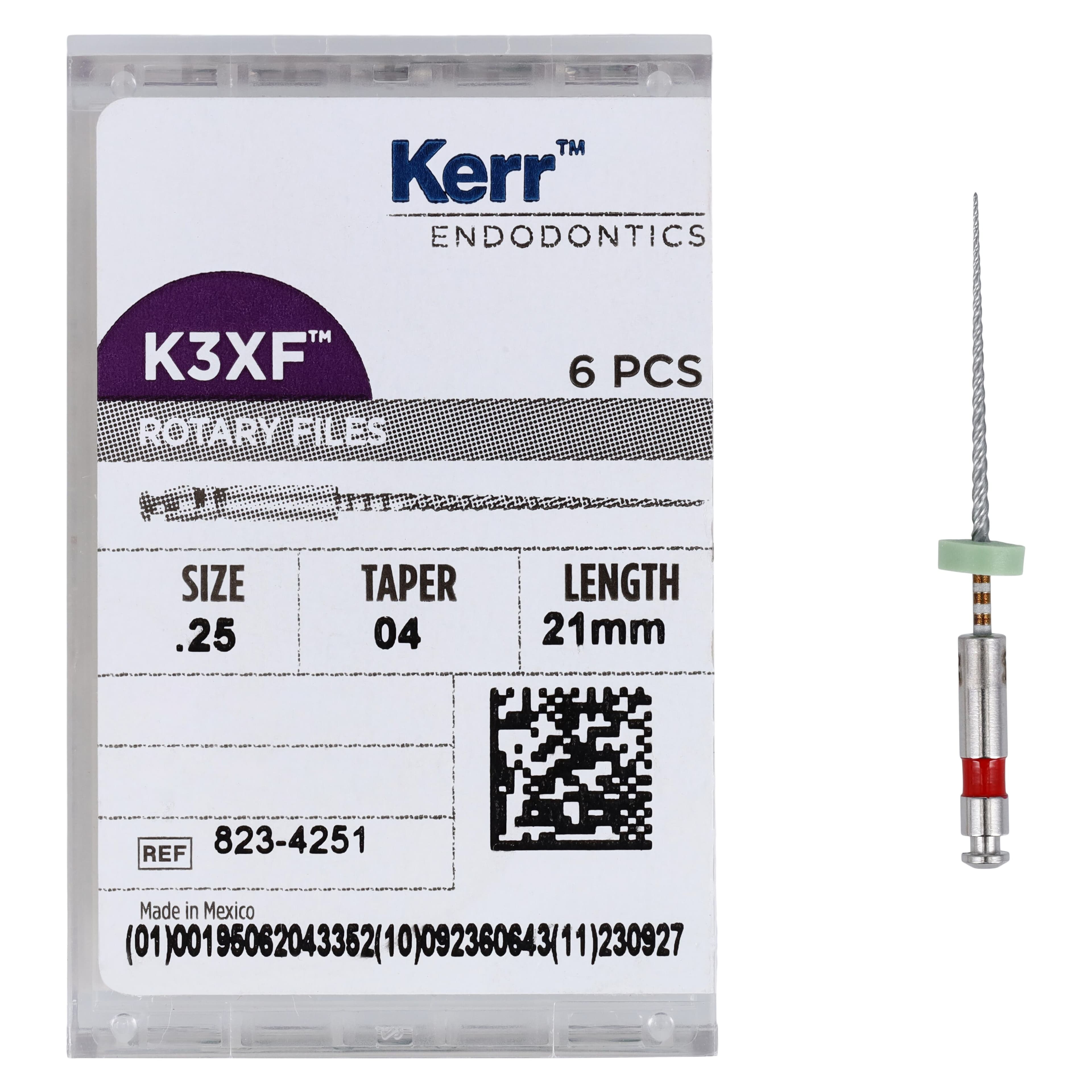 K3XF NiTi Rotary Files, .04 Taper, #25, 21 mm, Red, 6/Pk, 823-4251 thumbnail 5