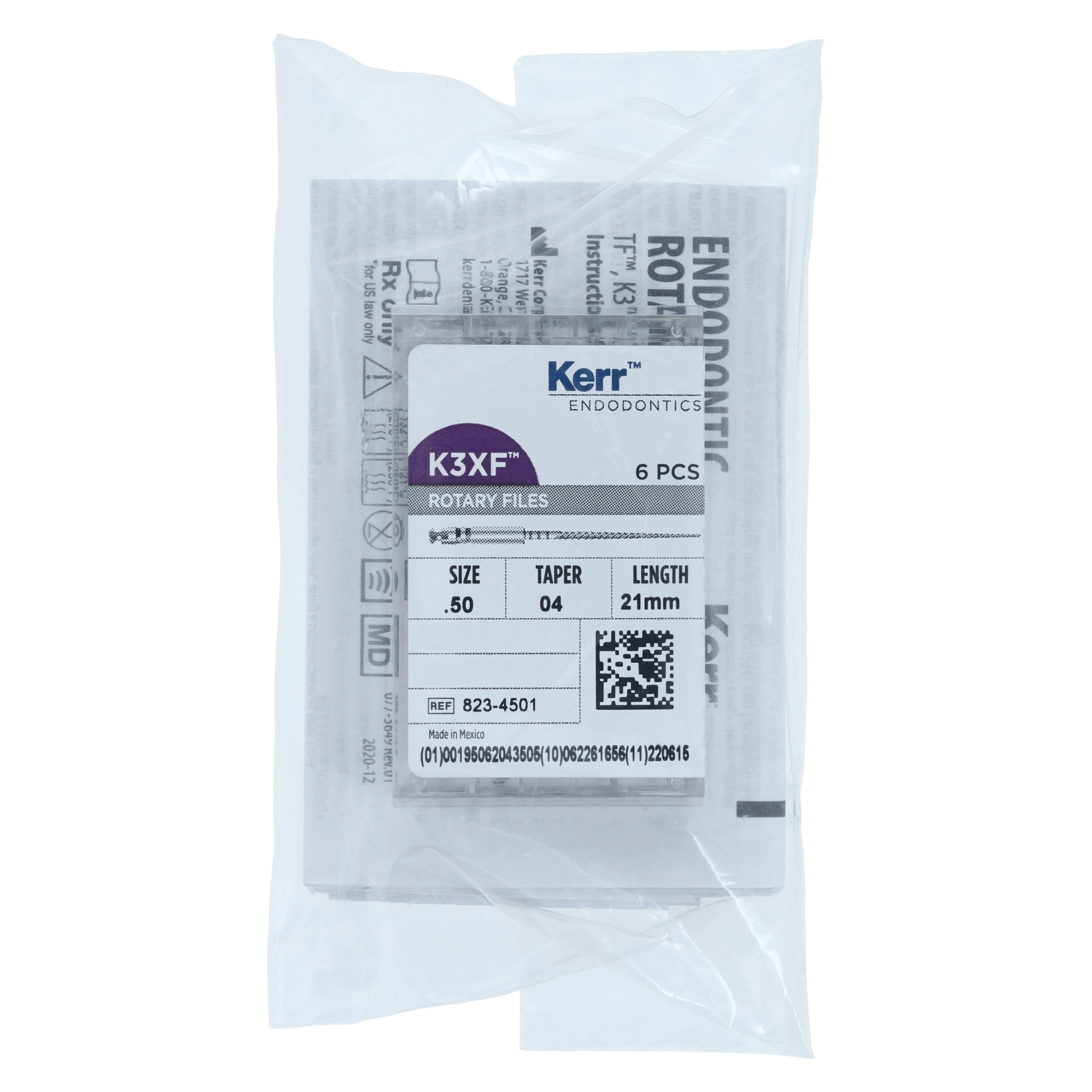 K3XF NiTi Rotary Files, 21 mm, .04 Taper, #50, Yellow, 6/Pk, 823-4501 - K3XF, Rotary Files, NiTi, 21 mm, .04, Taper, # 50, Yellow, 6/Pk, 823-4501 - Image 1