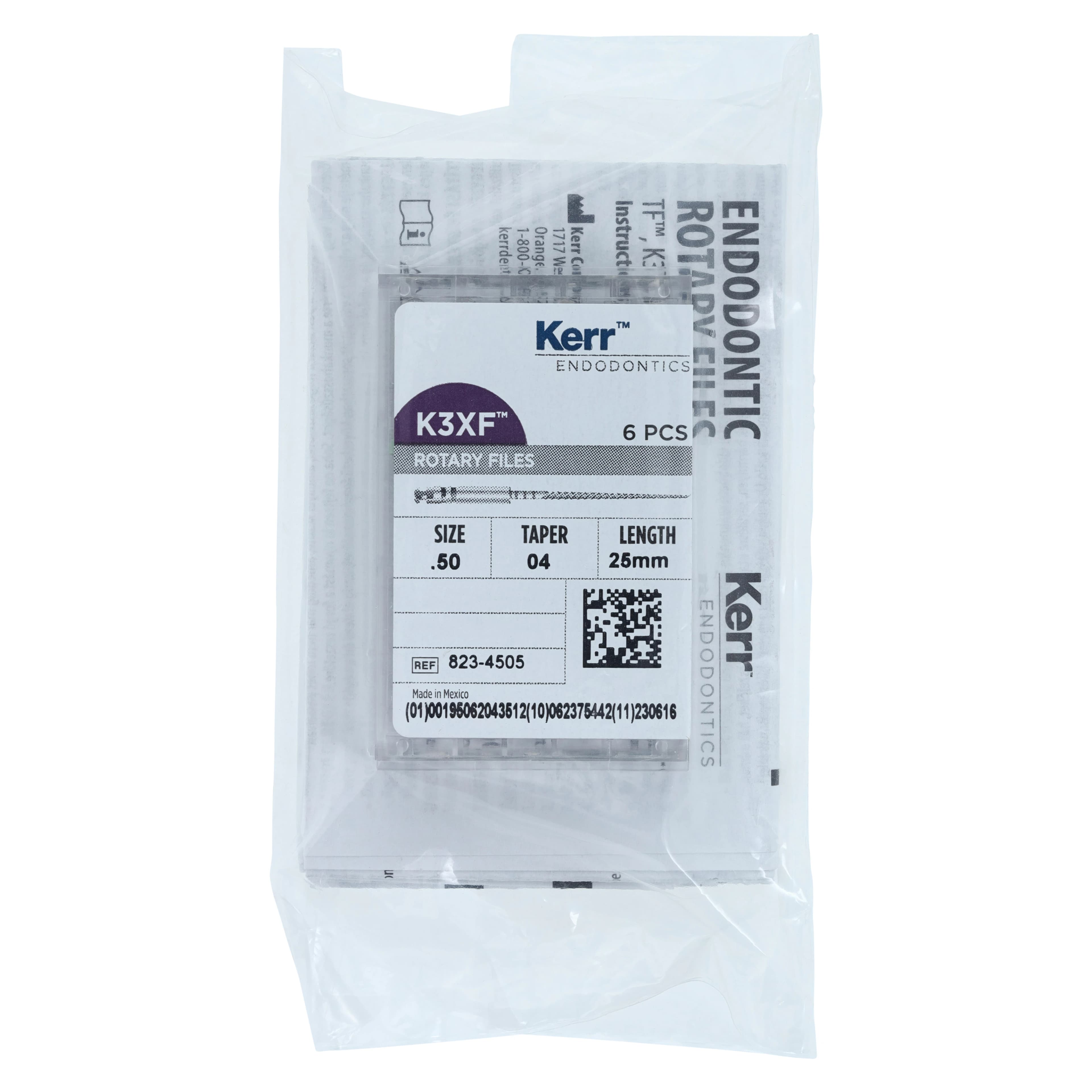 K3XF NiTi Rotary Files, 25 mm, .04 Taper, #50, Yellow, 6/Pk, 823-4505 - K3XF, Rotary Files, NiTi, 25 mm, .04, Taper, # 50, Yellow, 6/Pk, 823-4505 - Image 1