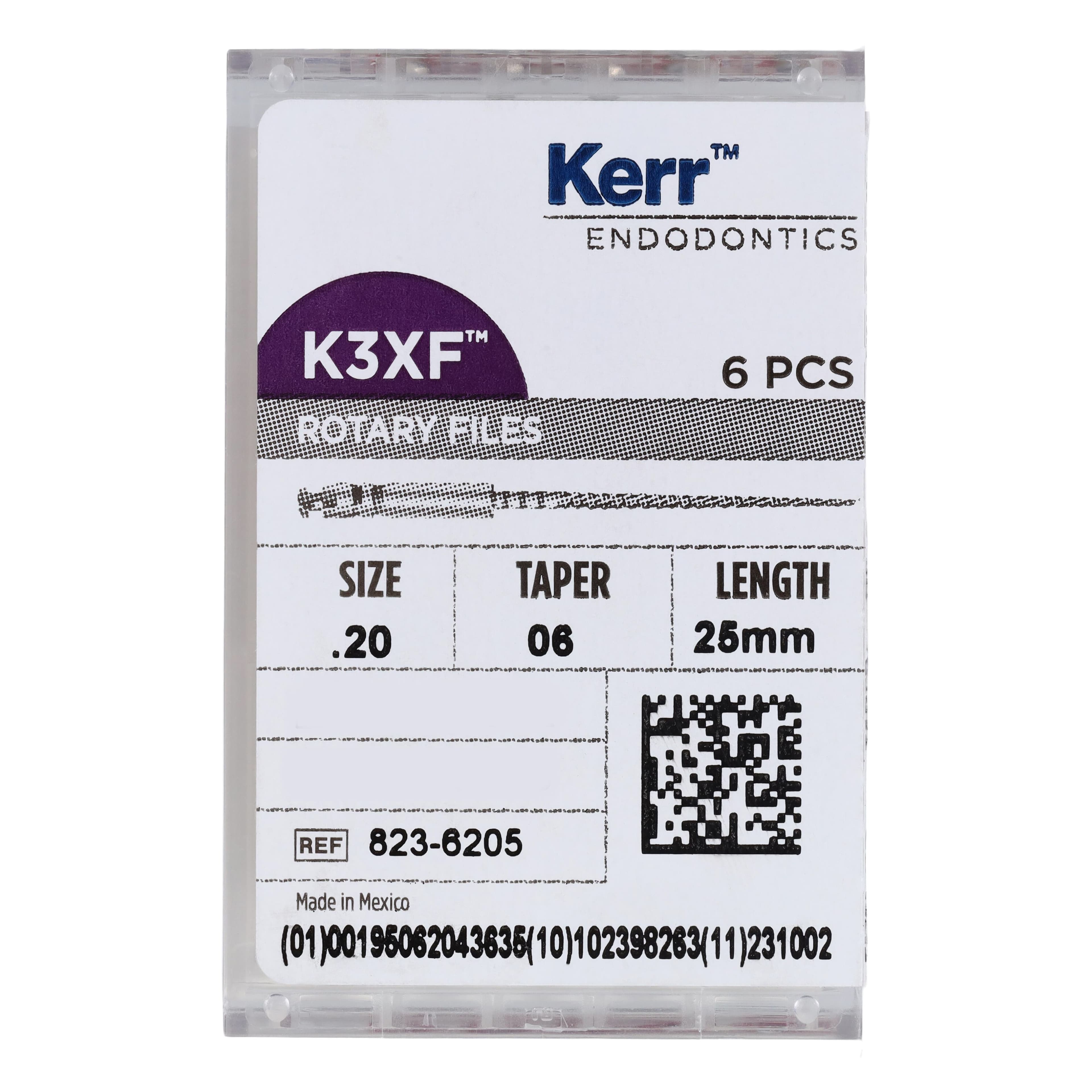 K3XF Nickel Titanium Rotary Files, 25 mm, .06 Taper, #20, Yellow, 6/Pk, 823-6205 thumbnail 6
