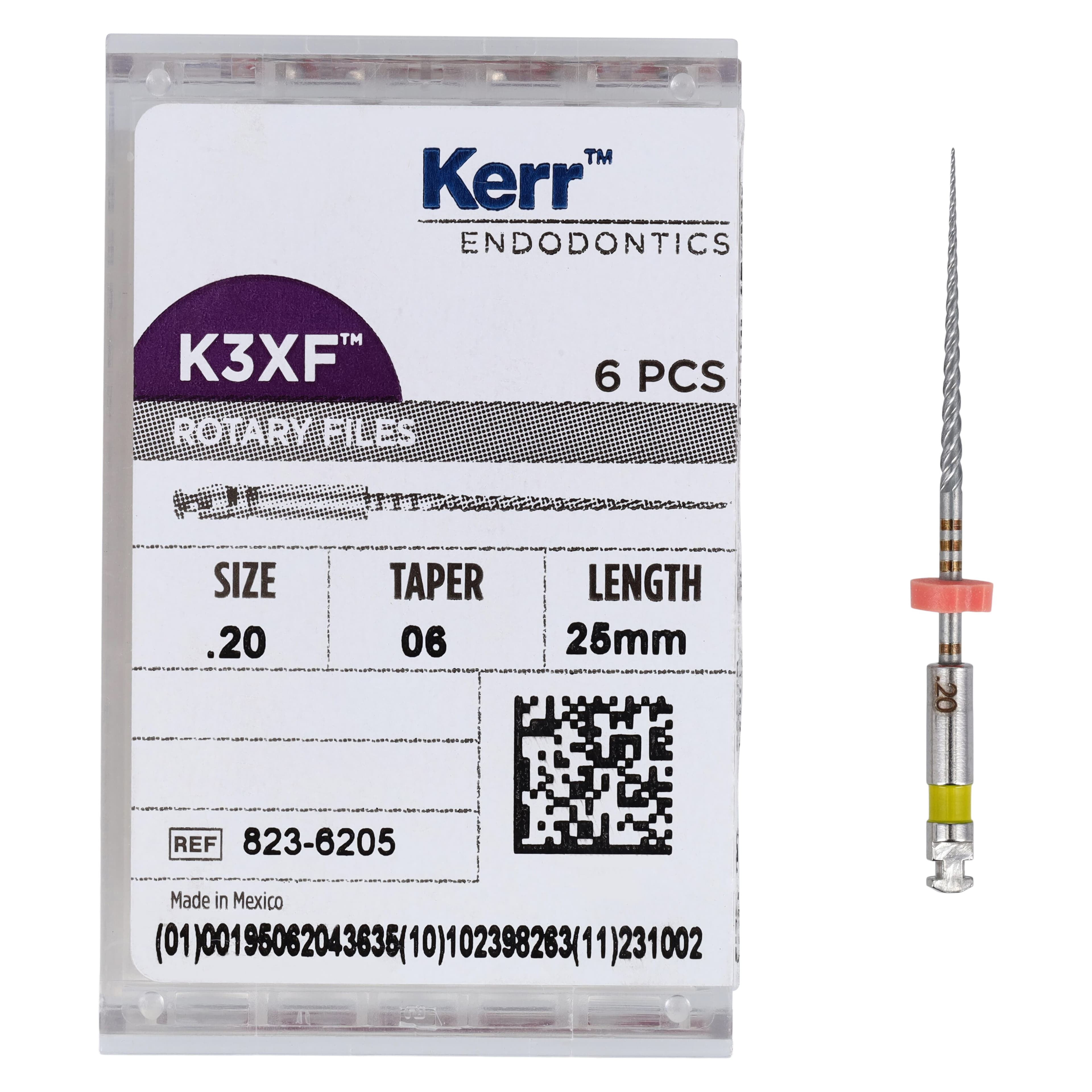 K3XF Nickel Titanium Rotary Files, 25 mm, .06 Taper, #20, Yellow, 6/Pk, 823-6205 thumbnail 5