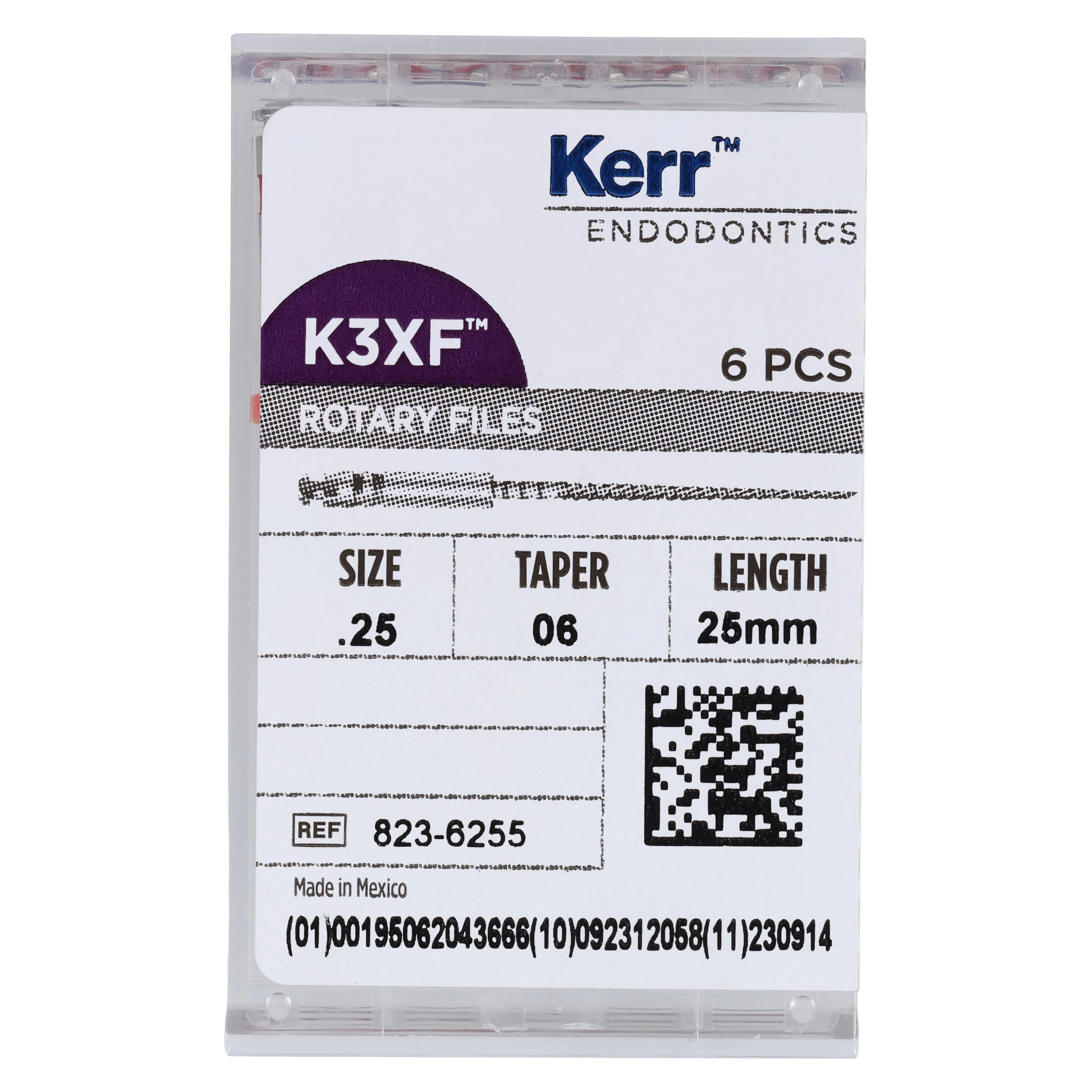 K3XF NiTi Rotary Files, 25 mm, .06 Taper, #25, Red, 6/Pk, 823-6255 thumbnail 6