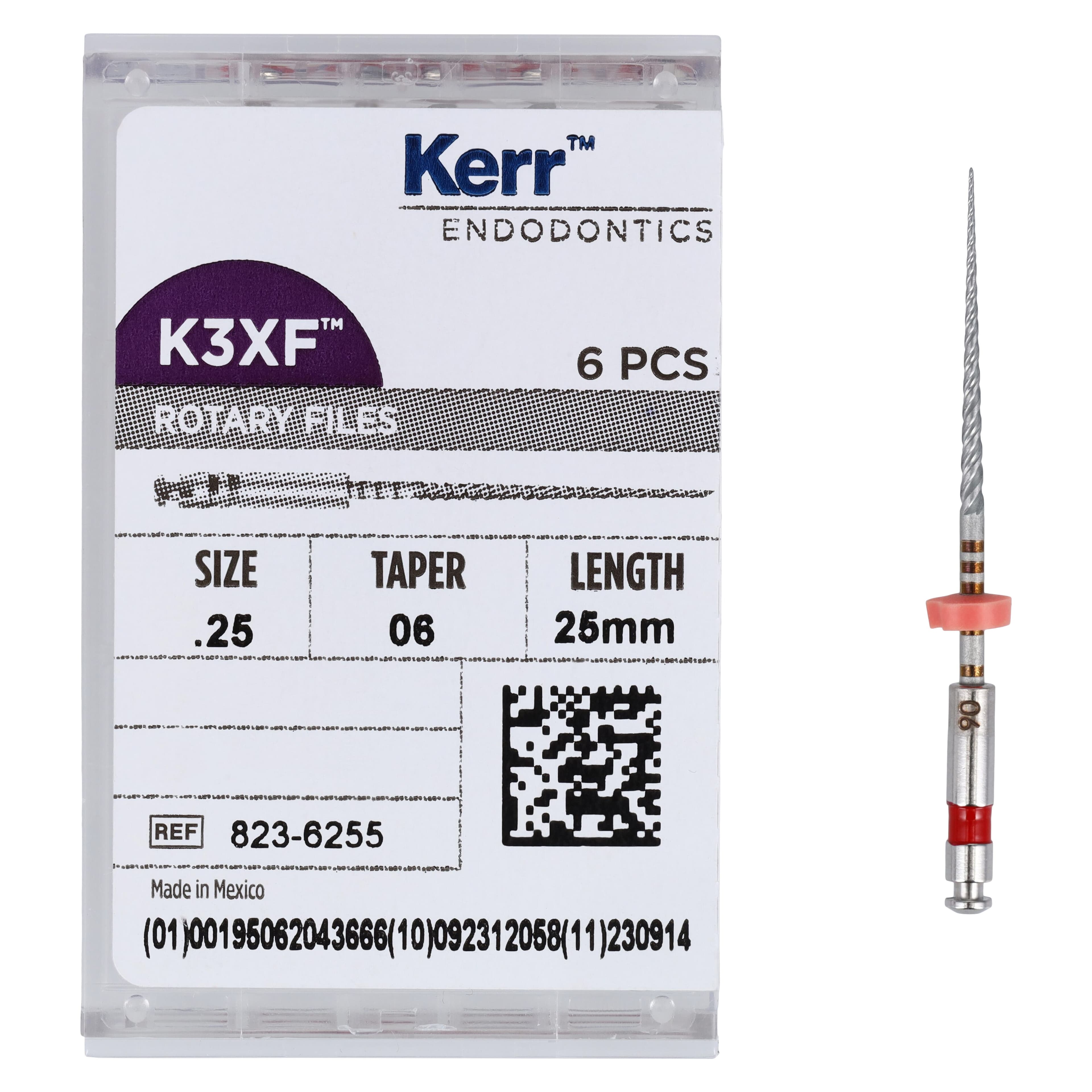 K3XF NiTi Rotary Files, 25 mm, .06 Taper, #25, Red, 6/Pk, 823-6255 thumbnail 5