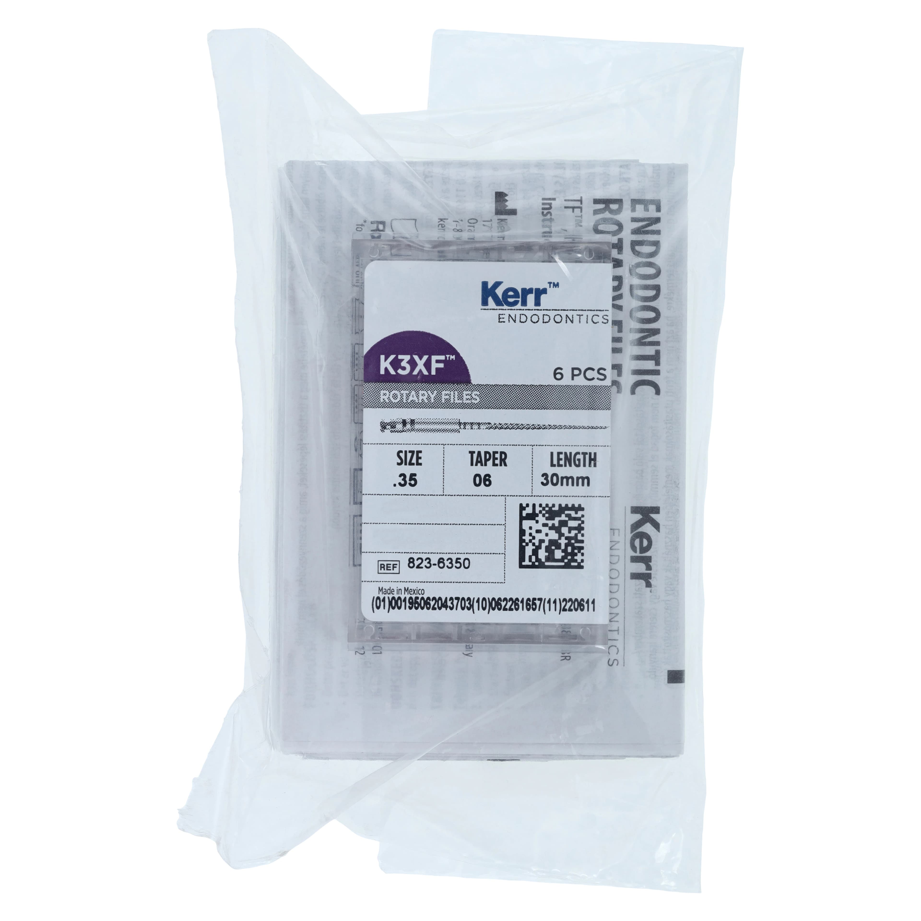 Kerr K3XF NiTi Rotary Files, #35, .06 Taper, 30mm, Green, 6/Pk, 823-6350 - K3 XF File .35/.06 30mm 6/Pk - Image 1