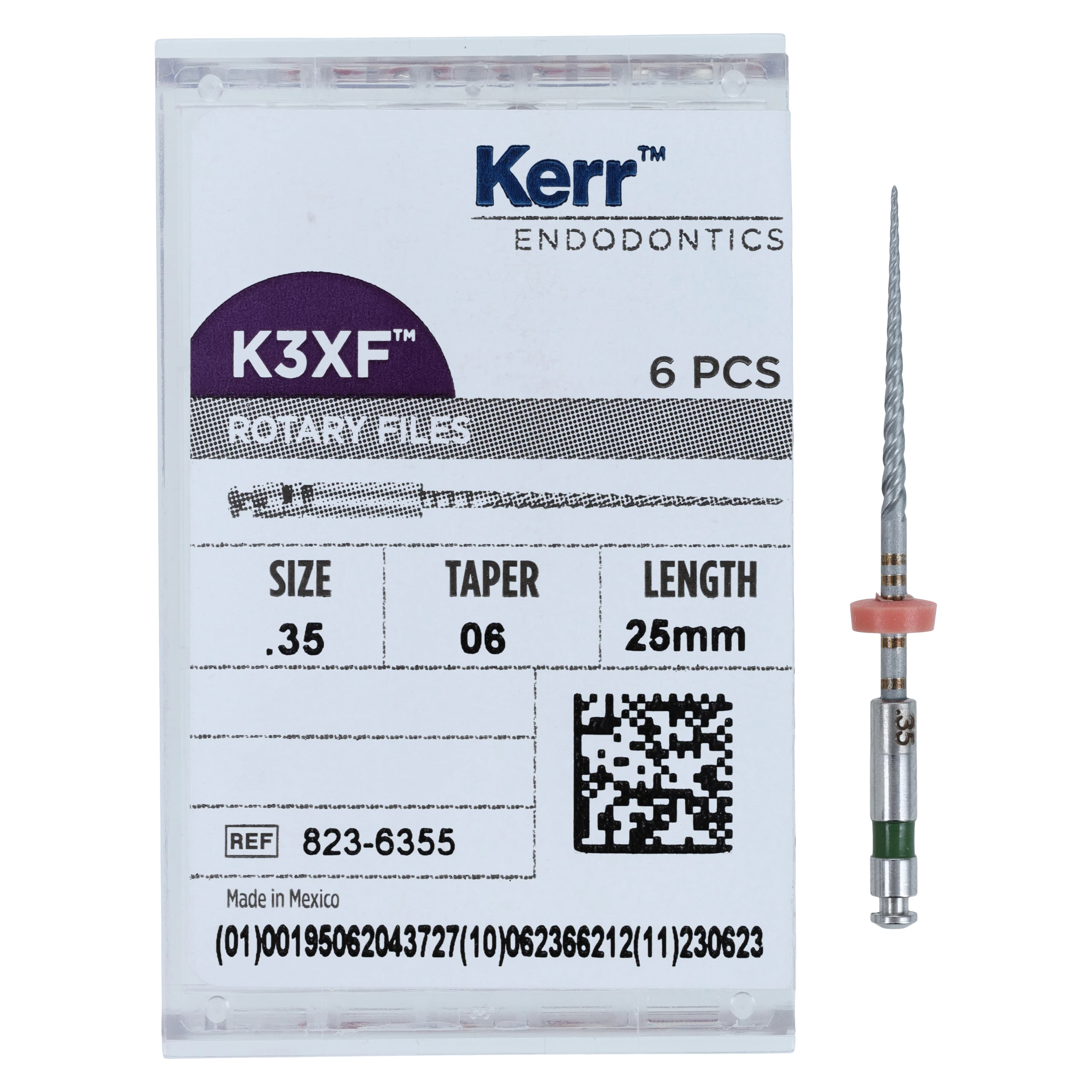 K3XF NiTi Rotary Files, 25 mm, .06 Taper, #35, Green, 6/Pk, 823-6355 thumbnail 5