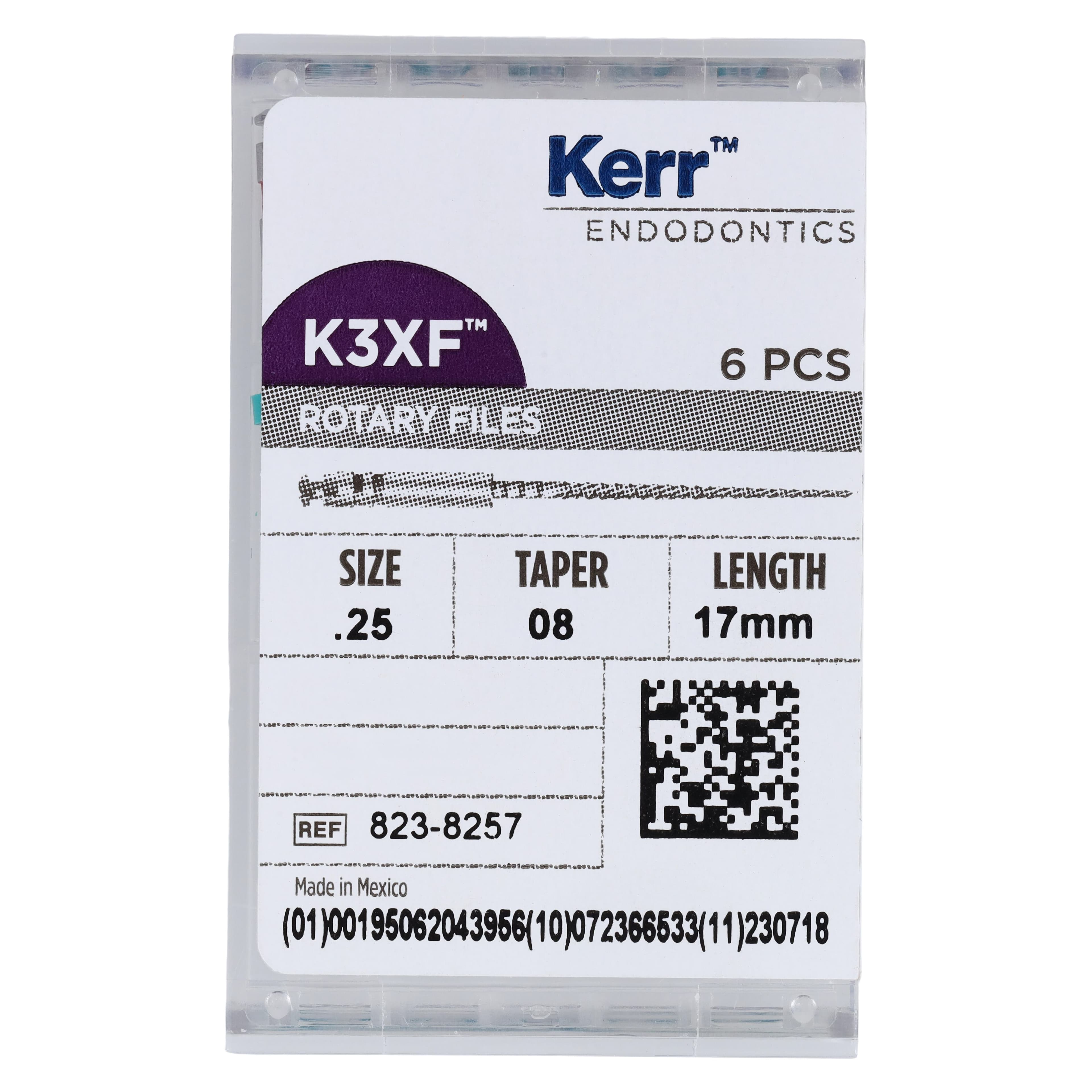 Kerr K3XF Nickel-Titanium Rotary Files, #25 Tip, .08 Taper, 17mm, Red, 6/Pk, 823-8257 thumbnail 6